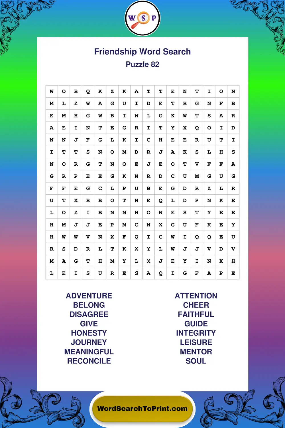 Friendship Word Search Puzzle 82