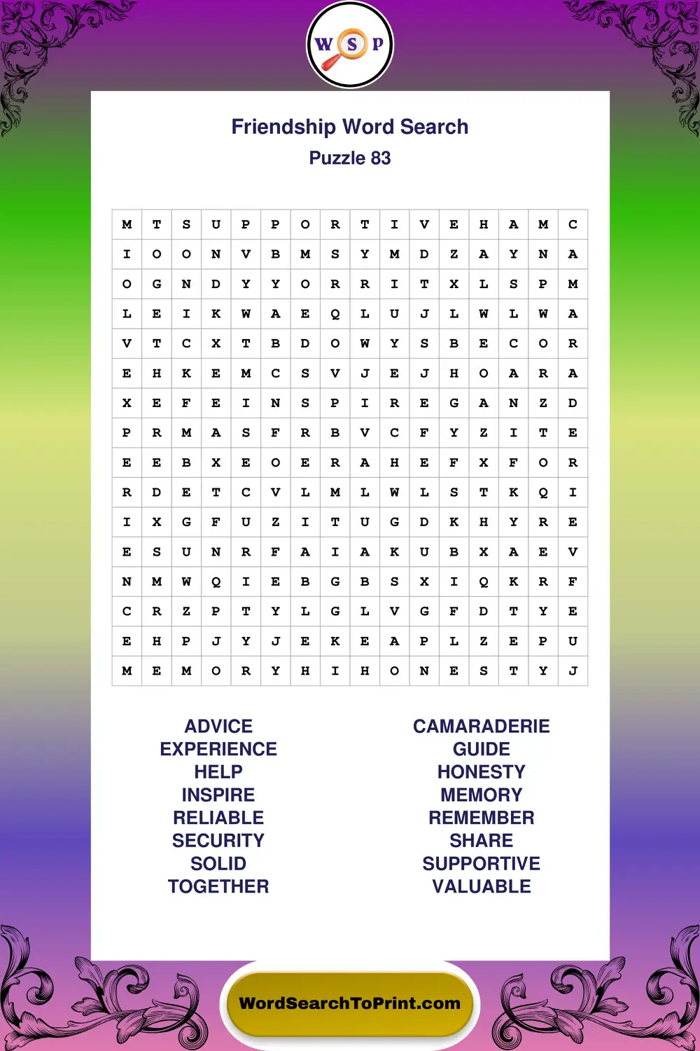 Friendship Word Search Puzzle 83
