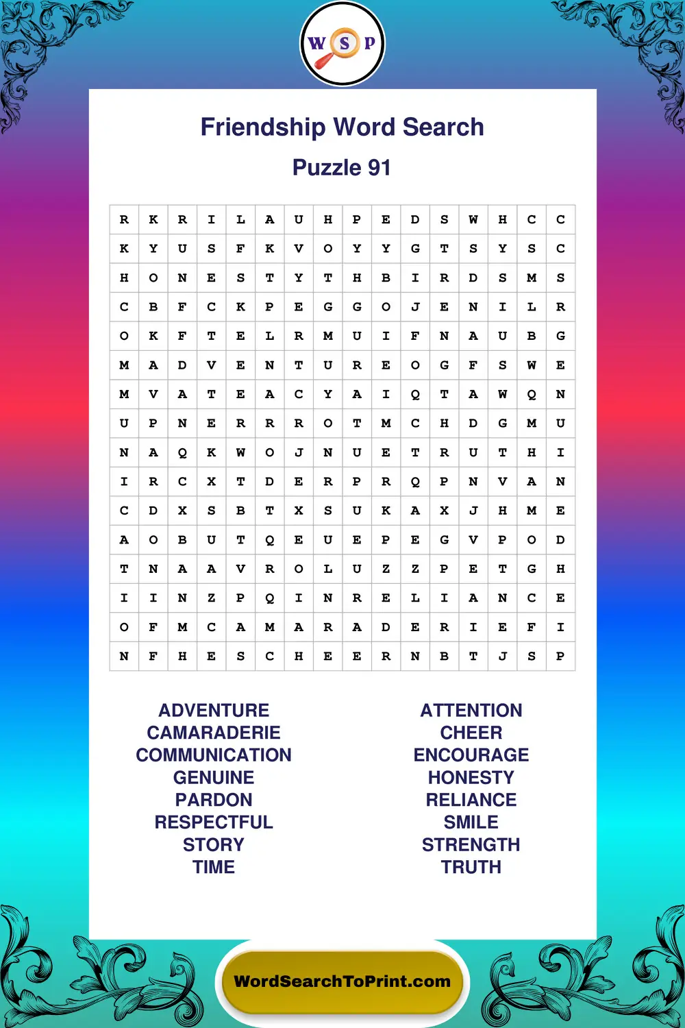 Friendship Word Search Puzzle 91