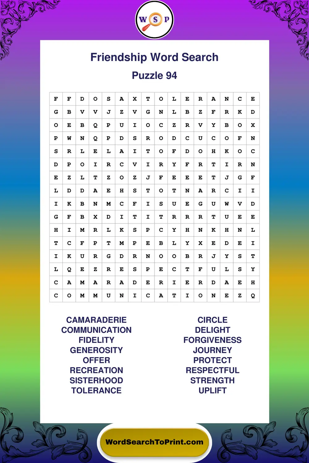 Friendship Word Search Puzzle 94