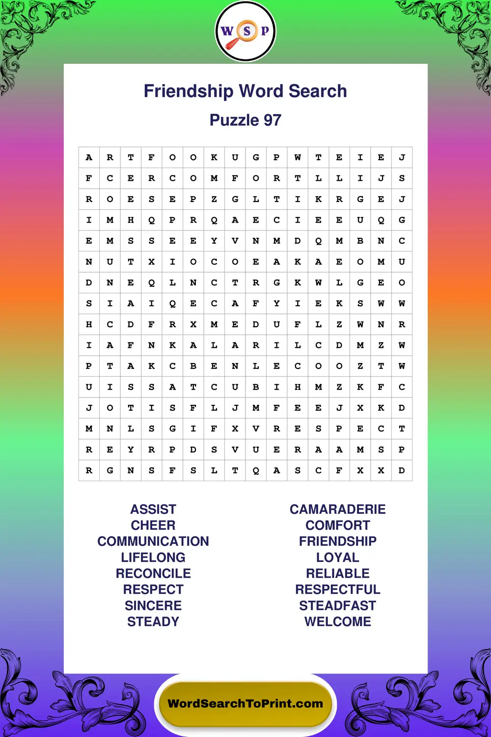 Friendship Word Search Puzzle 97