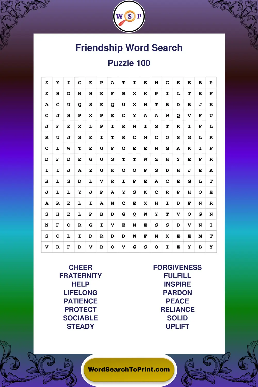 Friendship Word Search Puzzle 100