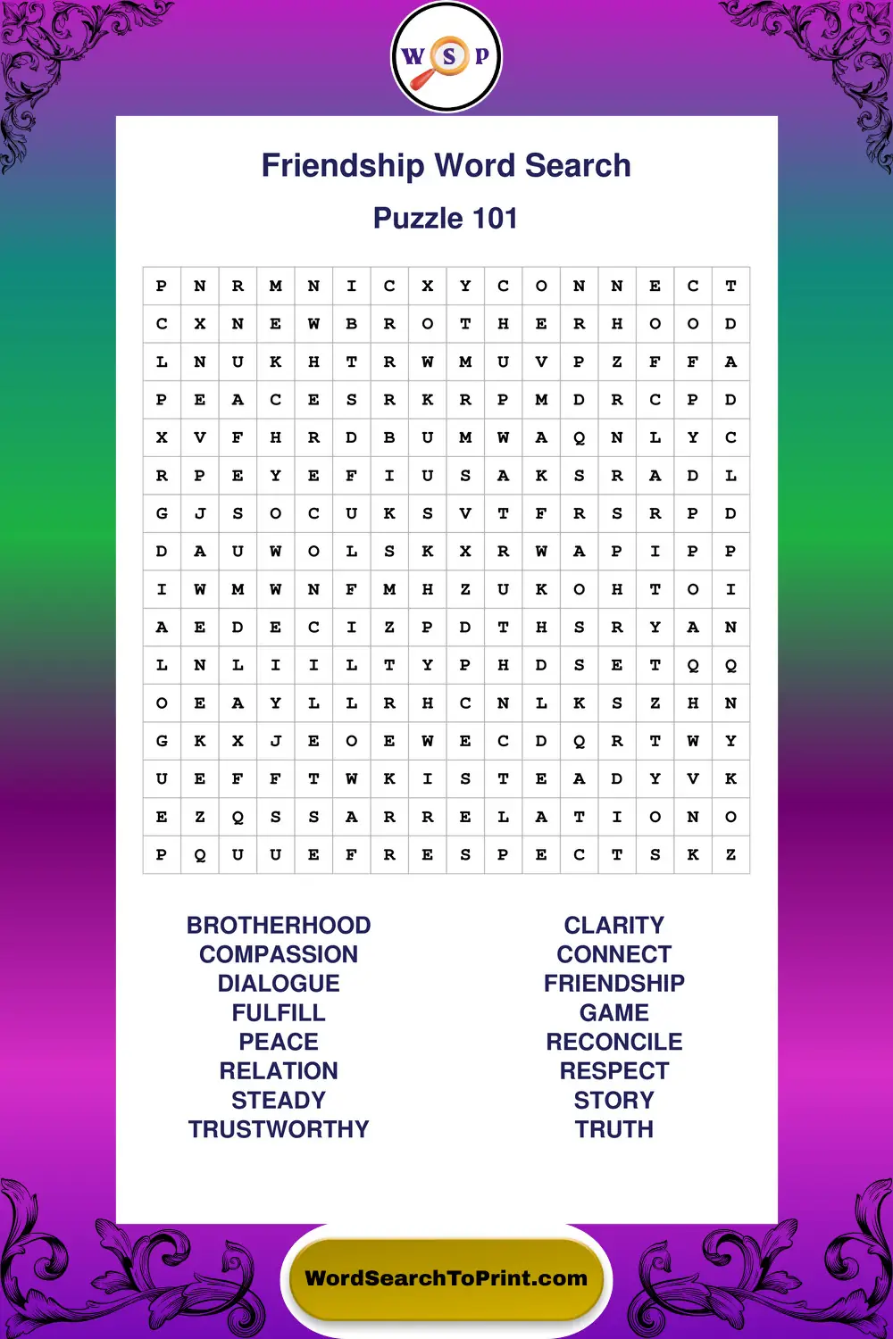 Friendship Word Search Puzzle 101