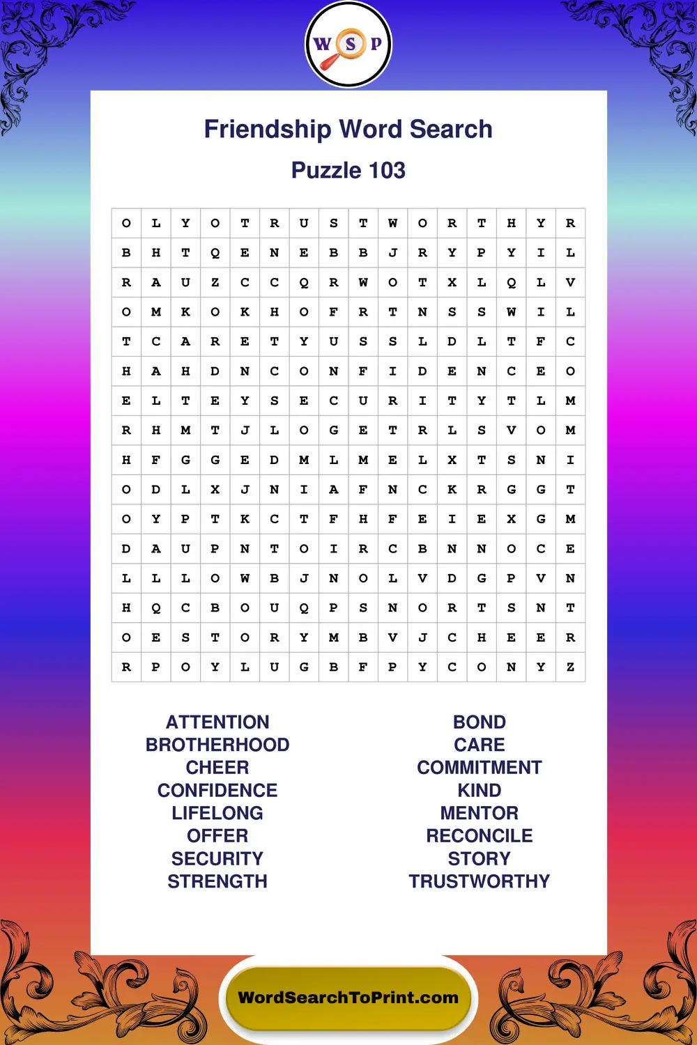Friendship Word Search Puzzle 103