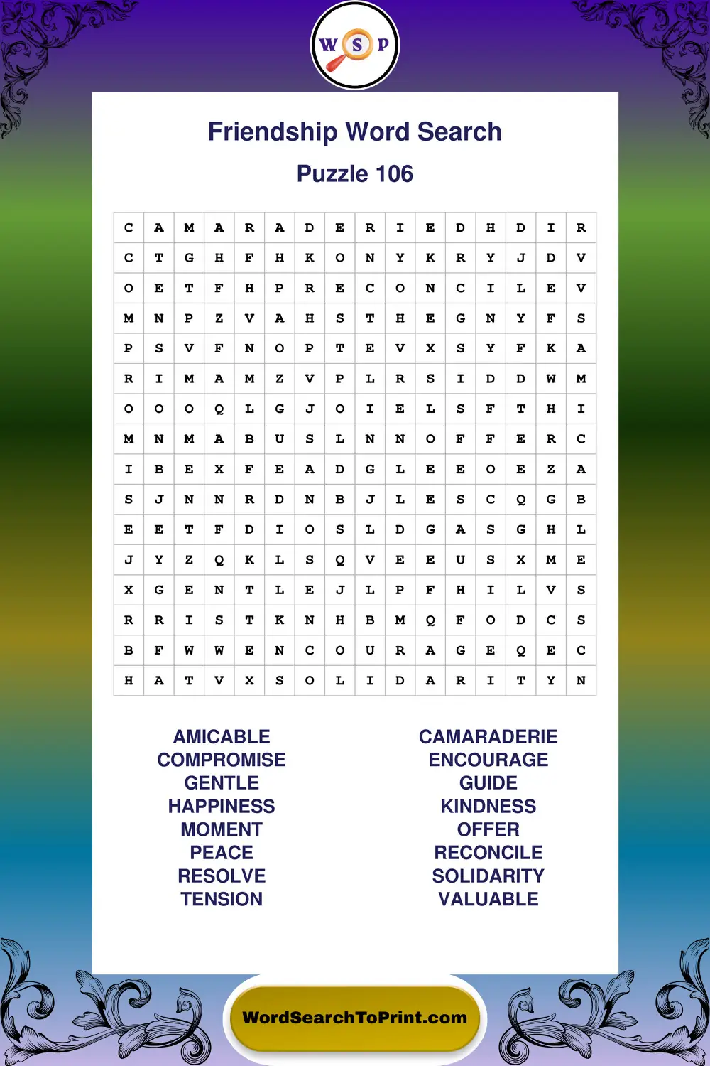 Friendship Word Search Puzzle 106