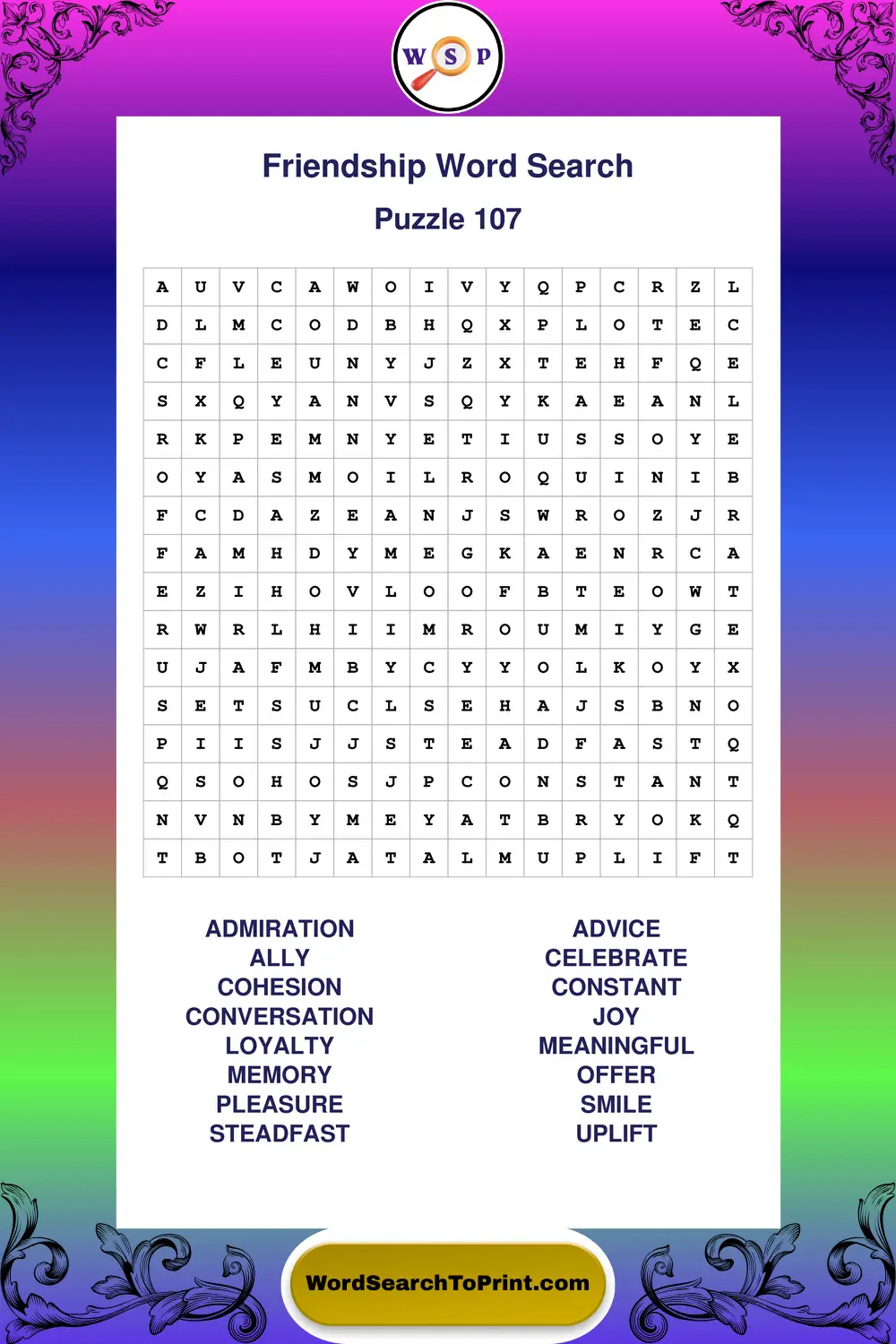 Friendship Word Search Puzzle 107