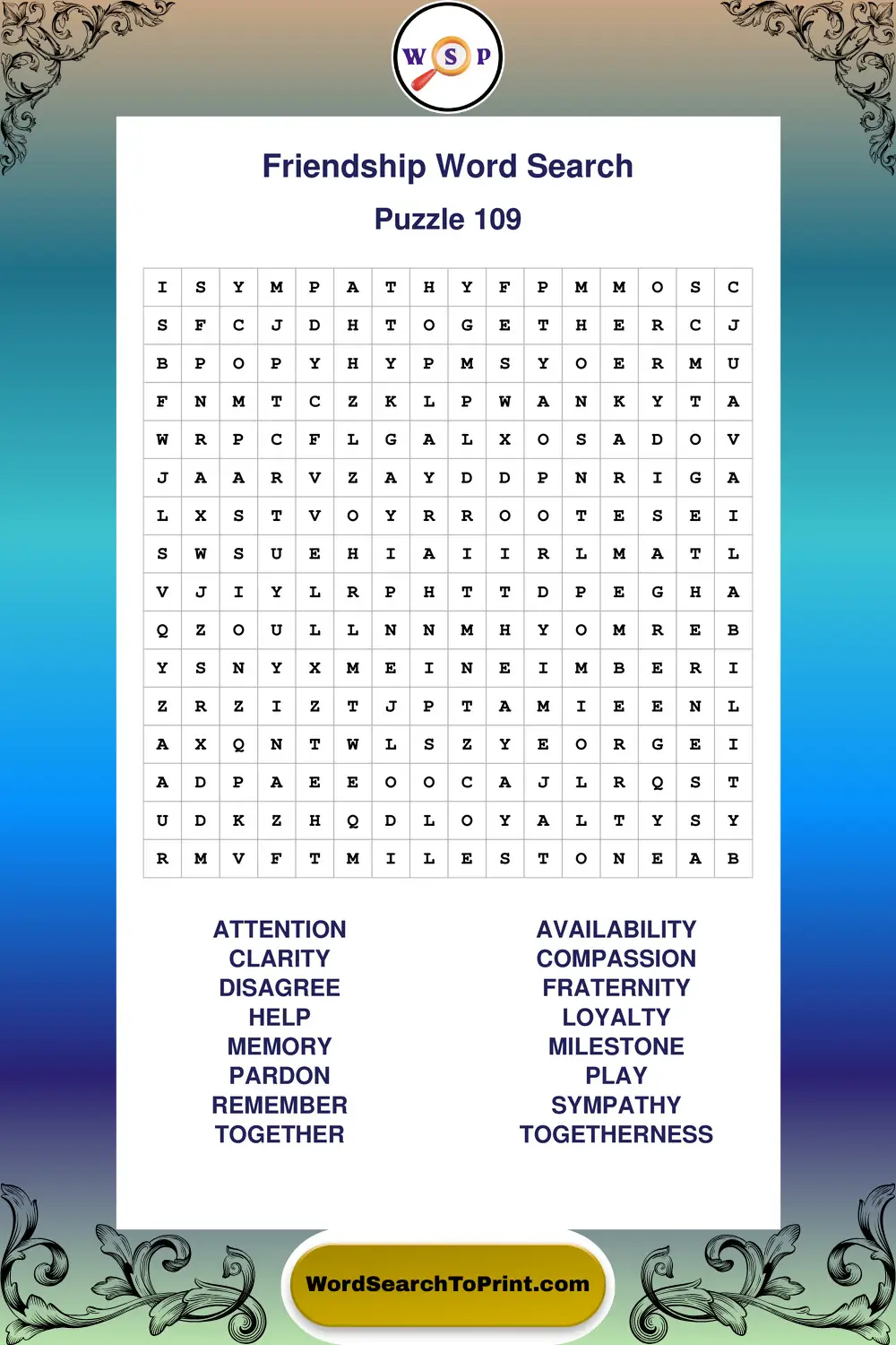 Friendship Word Search Puzzle 109