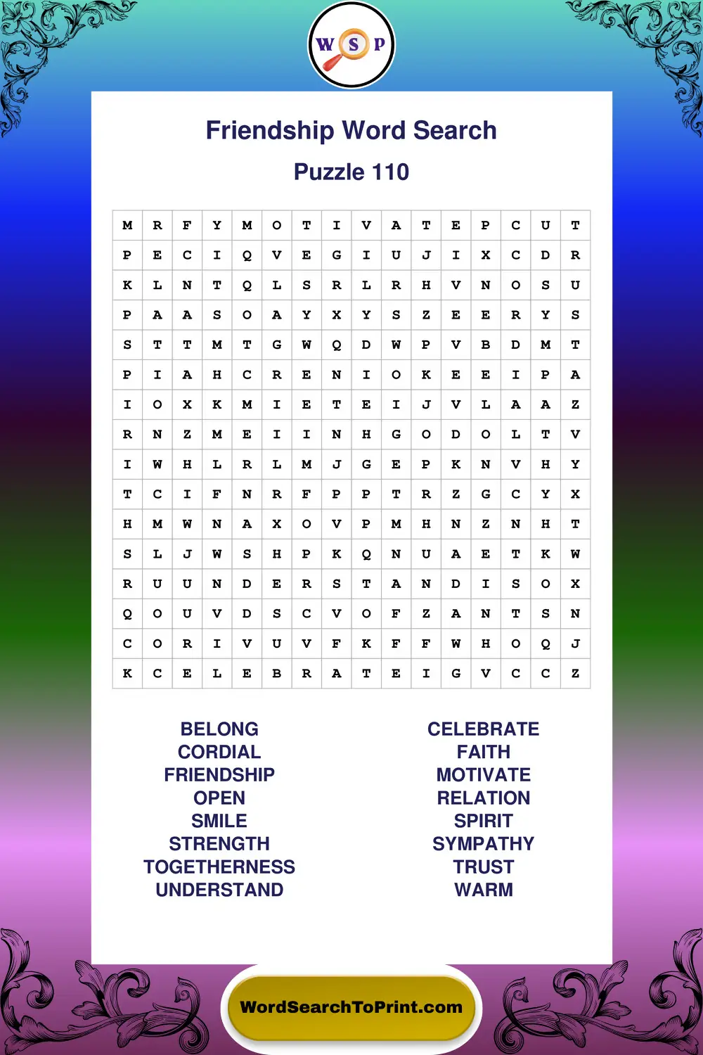 Friendship Word Search Puzzle 110