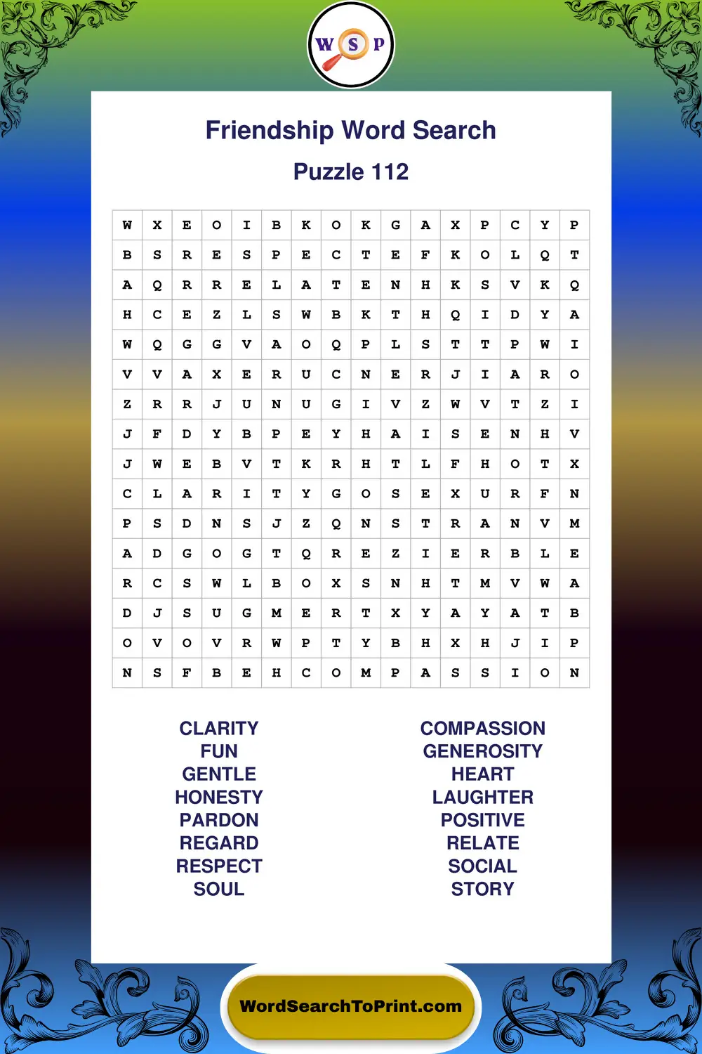 Friendship Word Search Puzzle 112