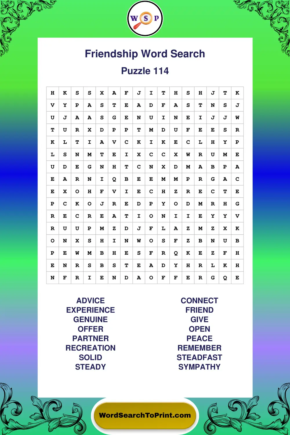 Friendship Word Search Puzzle 114