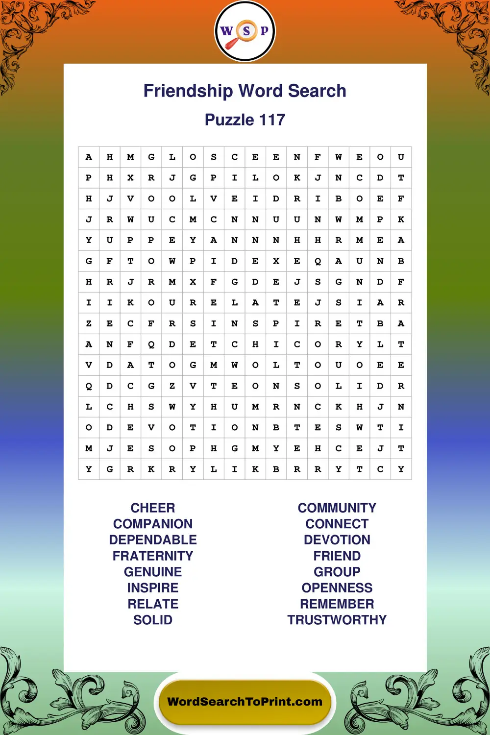 Friendship Word Search Puzzle 117