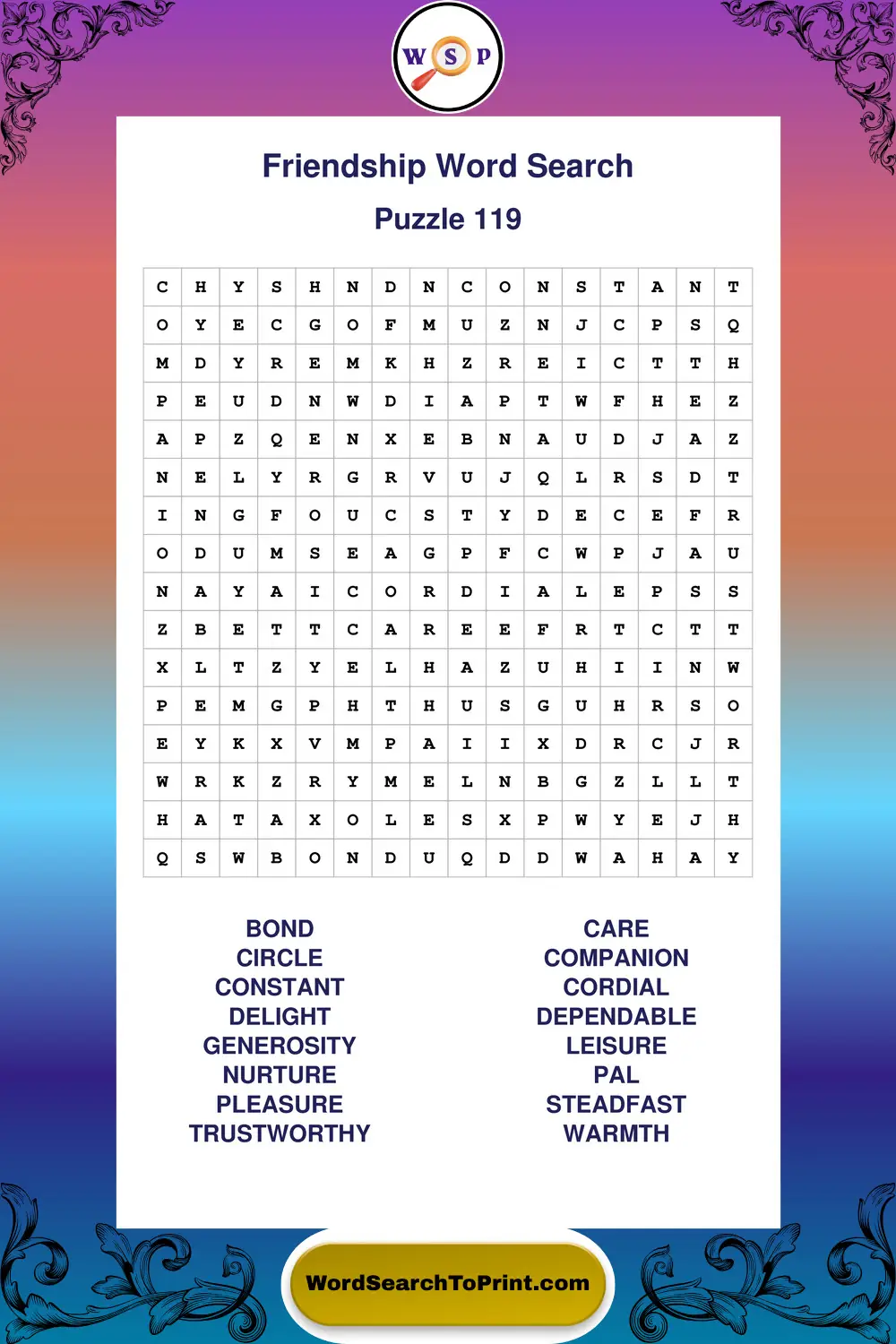 Friendship Word Search Puzzle 119