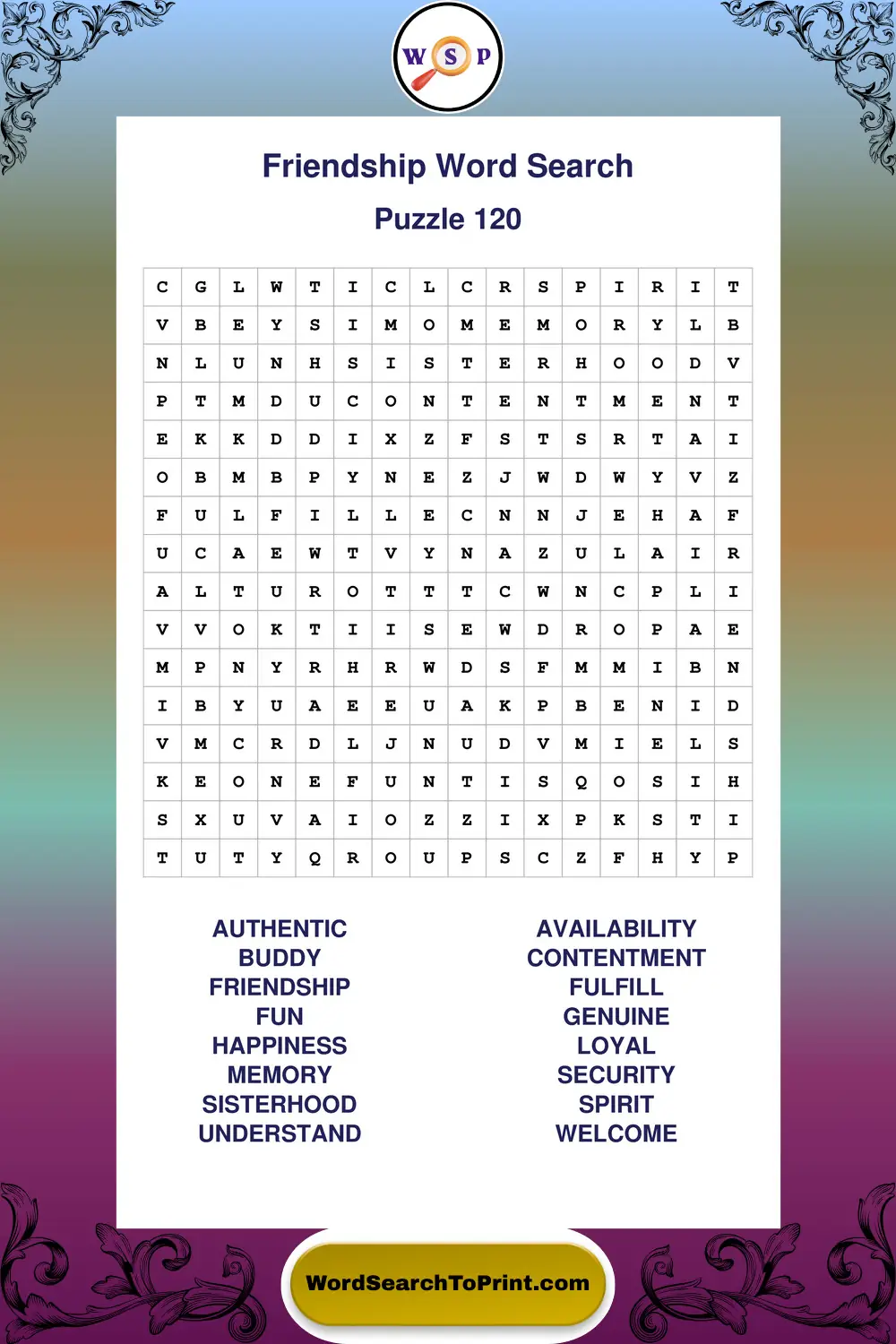 Friendship Word Search Puzzle 120