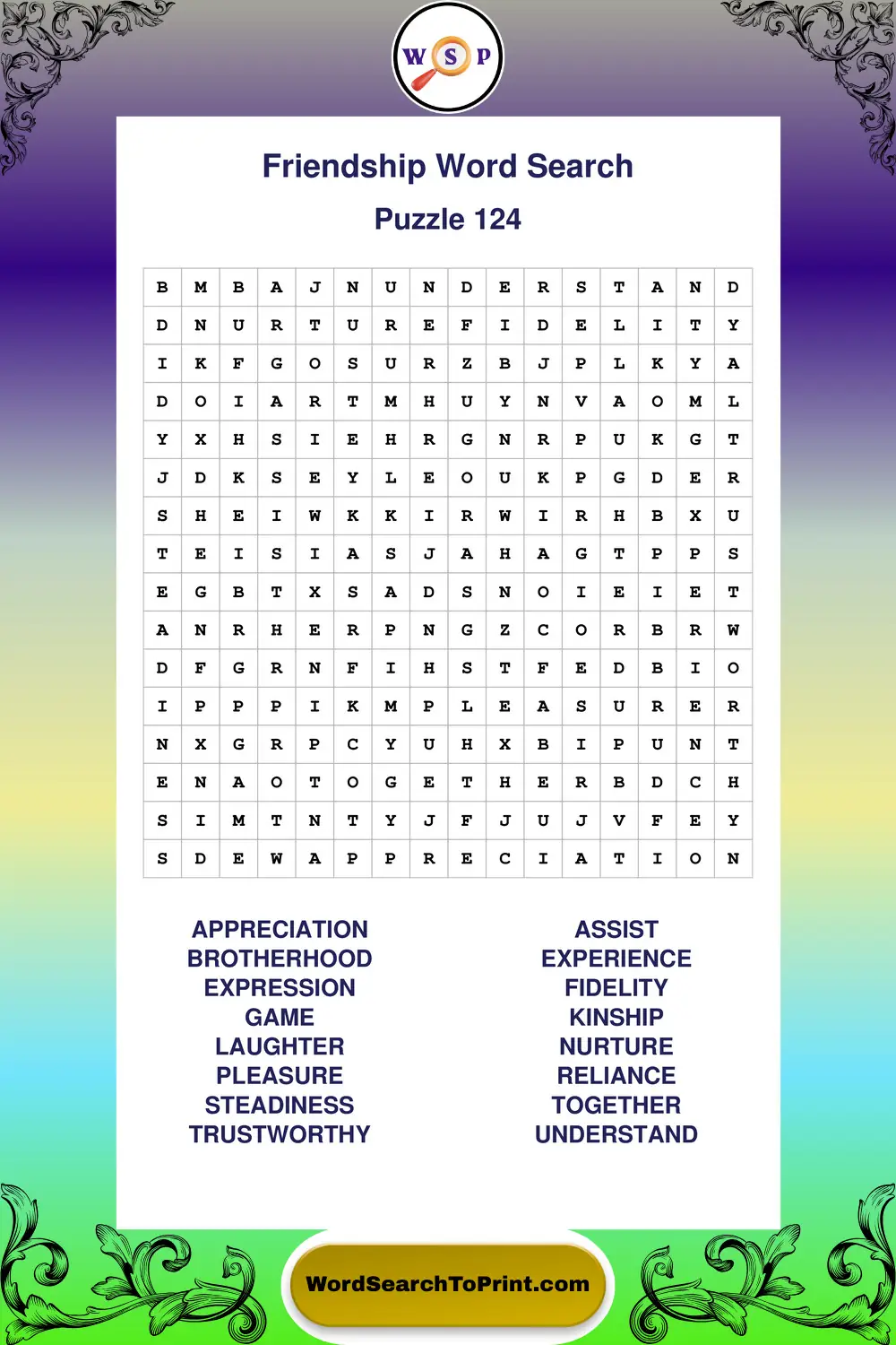 Friendship Word Search Puzzle 124