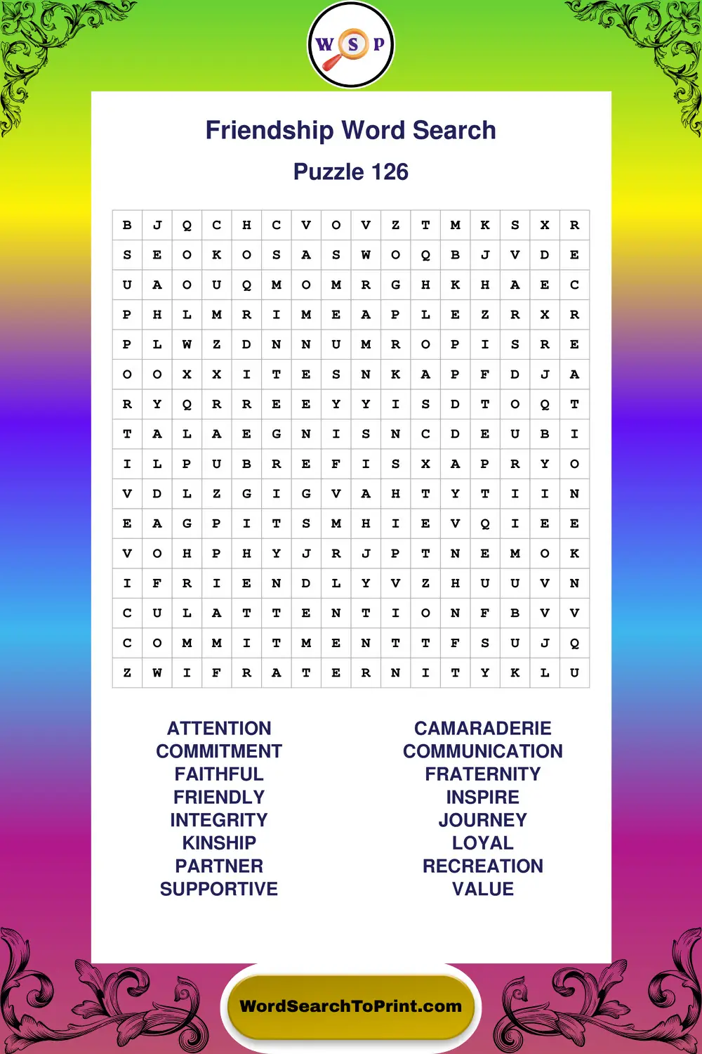 Friendship Word Search Puzzle 126