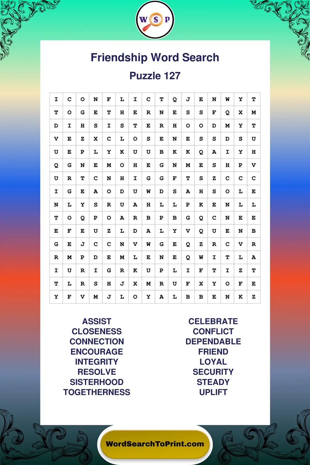 Friendship Word Search Puzzle 127