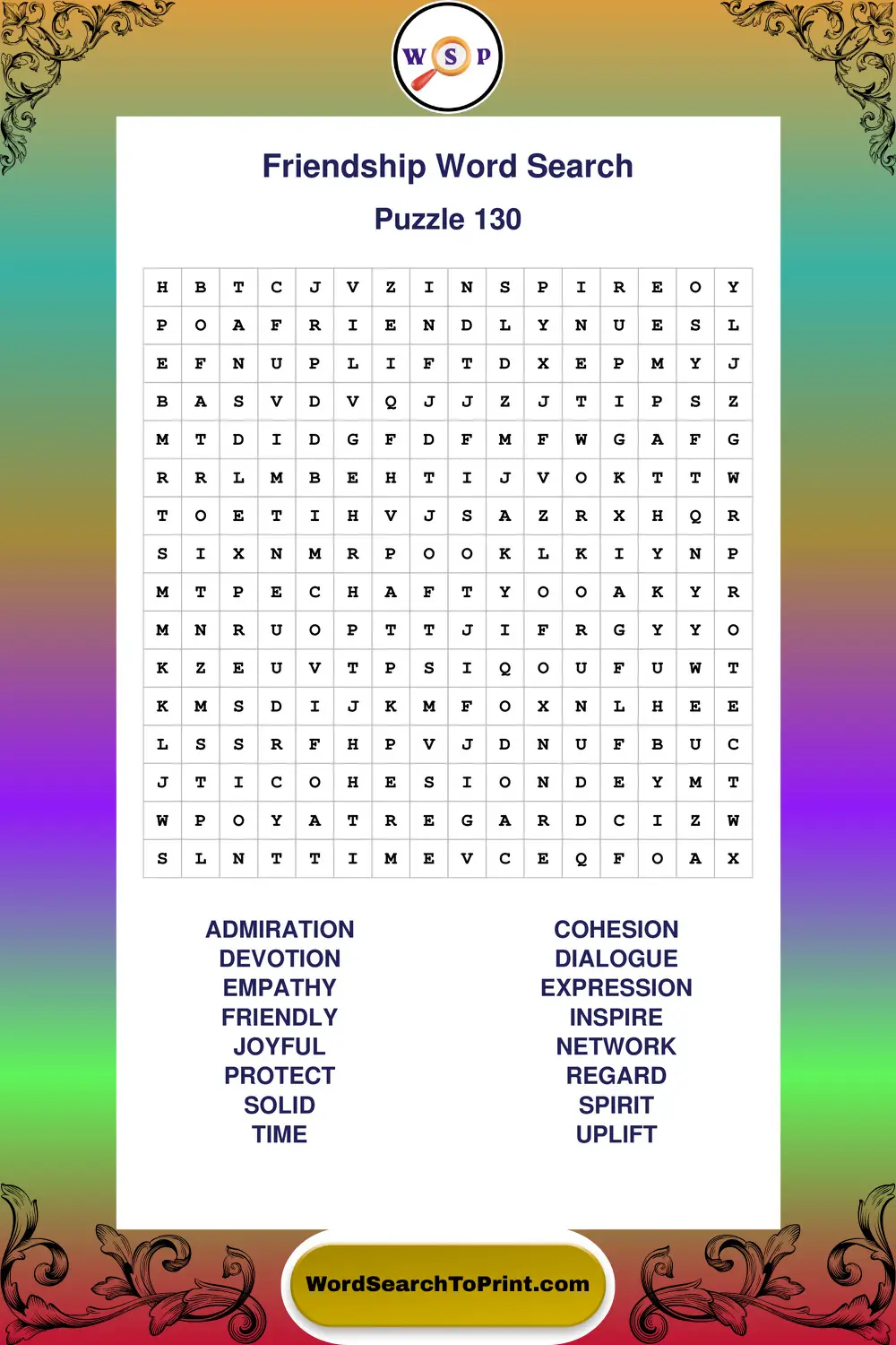 Friendship Word Search Puzzle 130