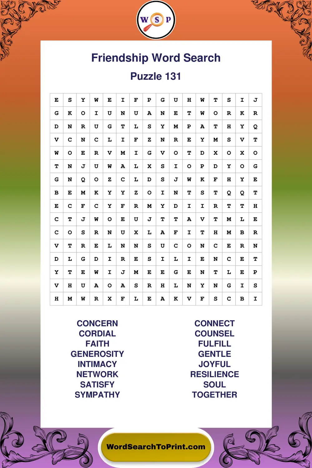 Friendship Word Search Puzzle 131