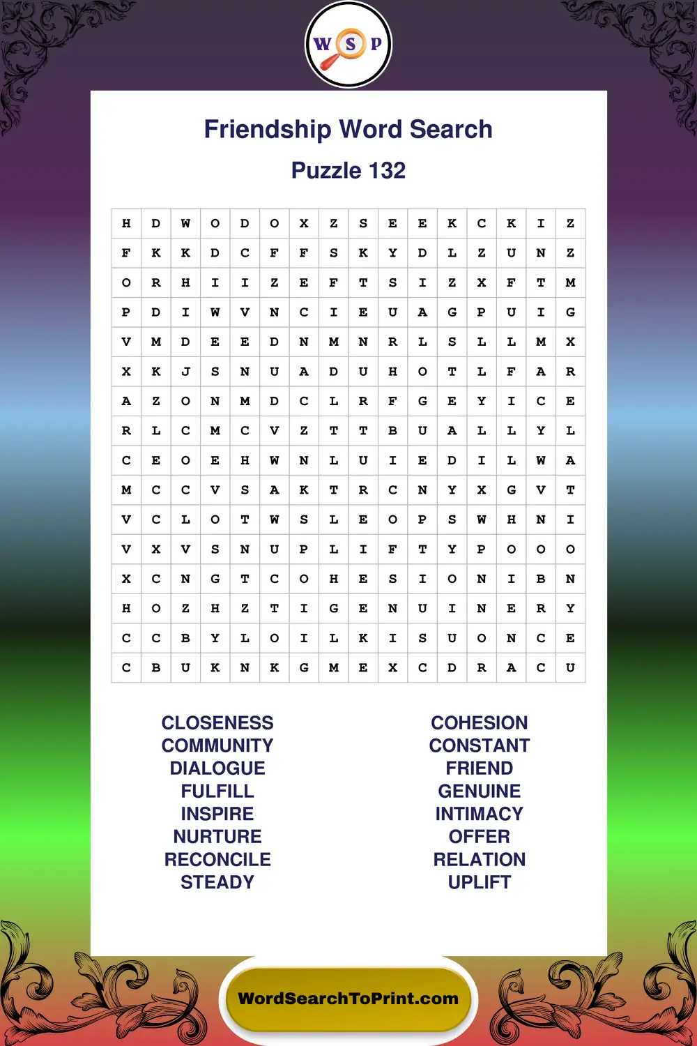 Friendship Word Search Puzzle 132