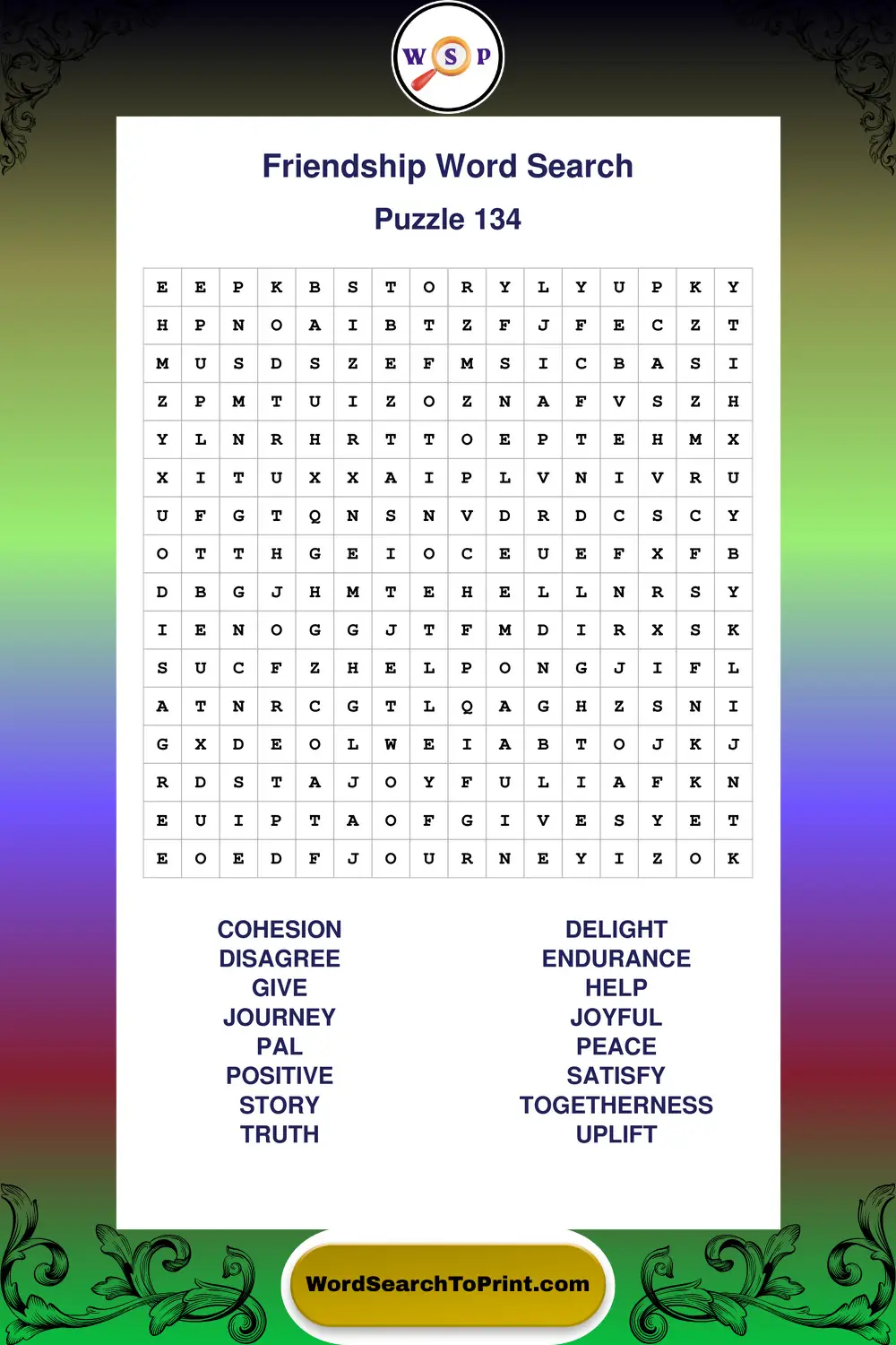 Friendship Word Search Puzzle 134