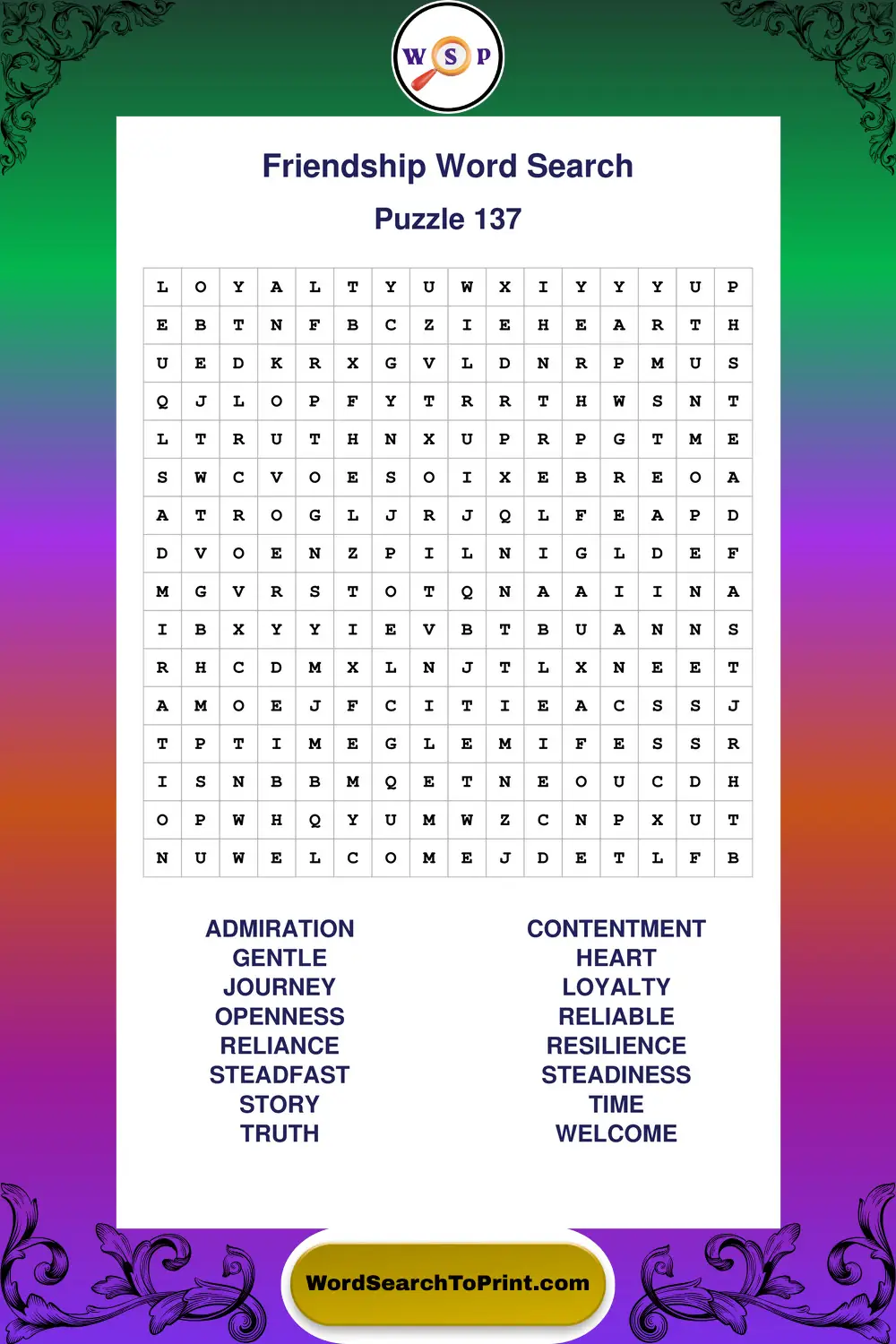 Friendship Word Search Puzzle 137