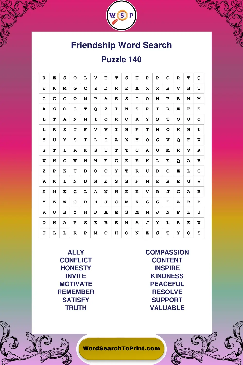 Friendship Word Search Puzzle 140