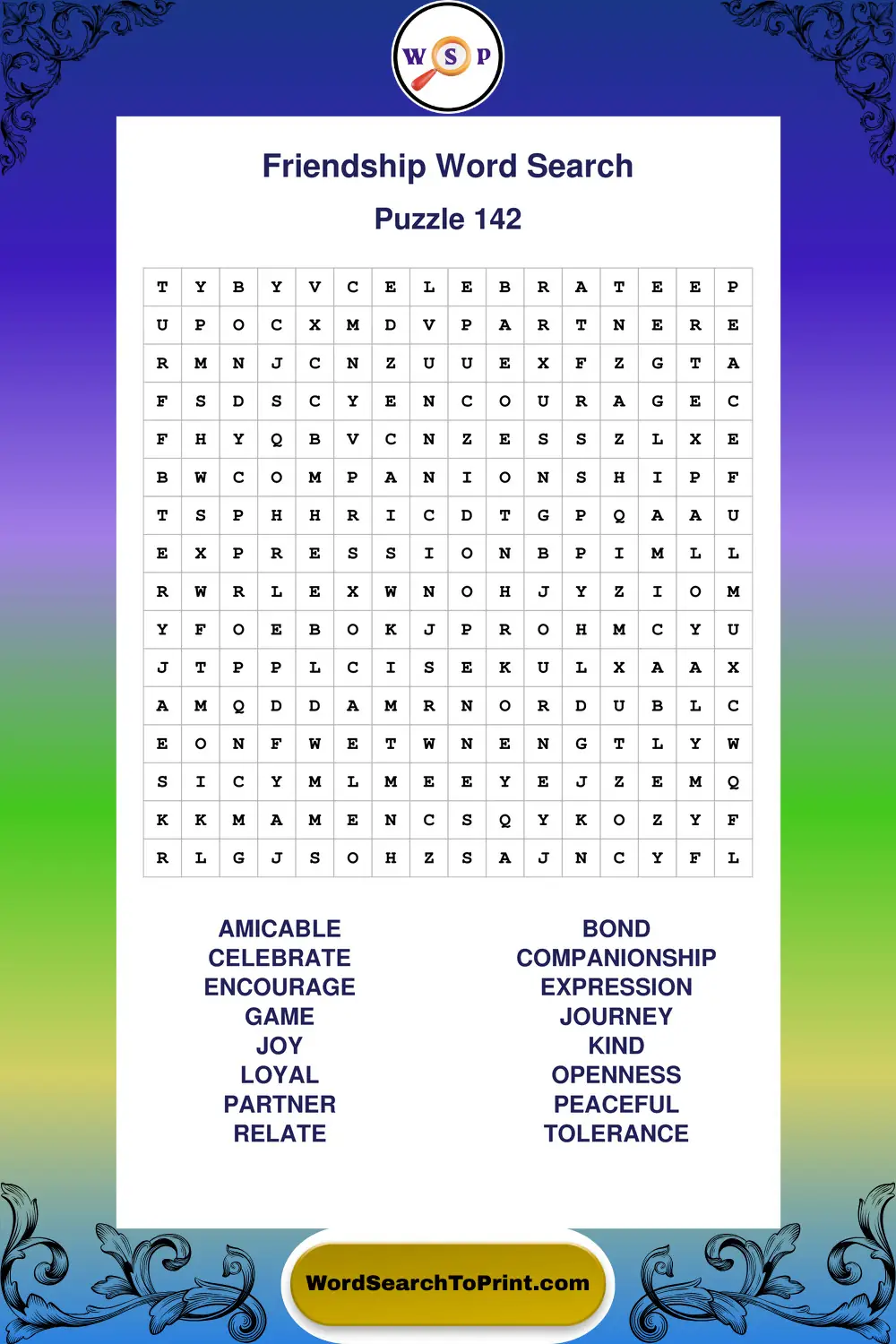 Friendship Word Search Puzzle 142