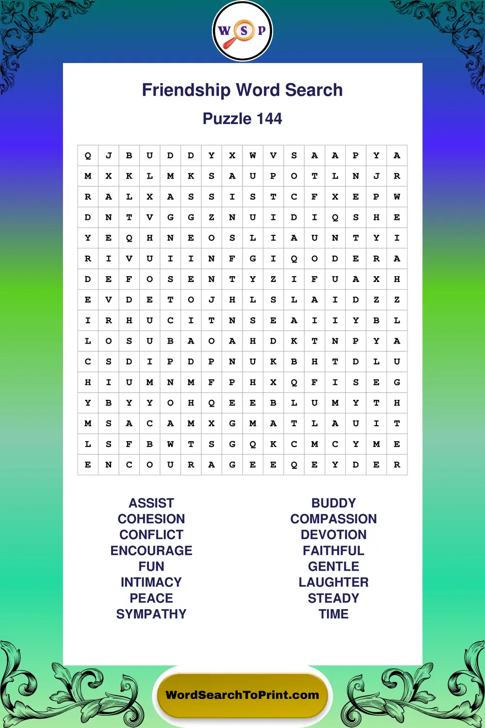 Friendship Word Search Puzzle 144