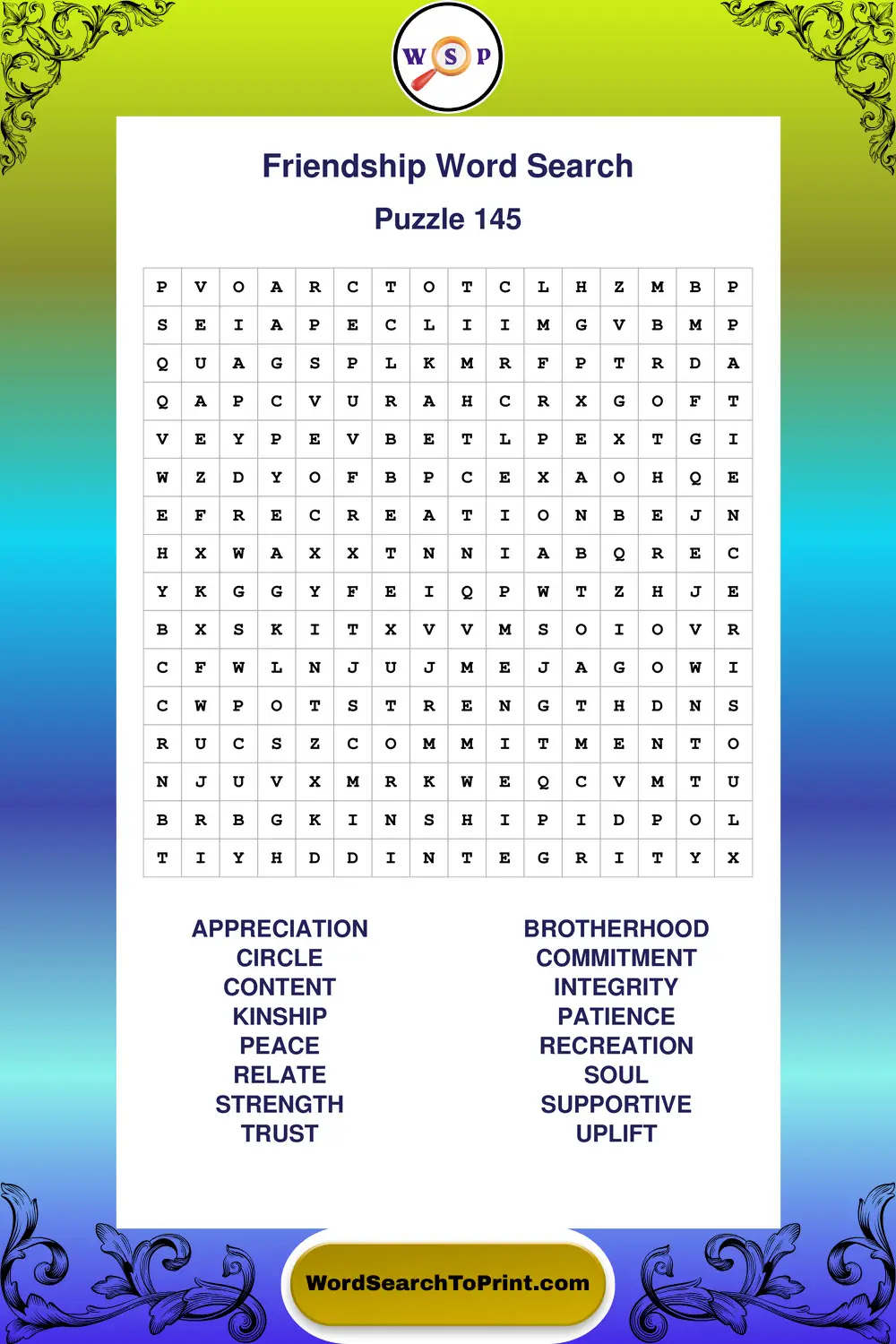 Friendship Word Search Puzzle 145