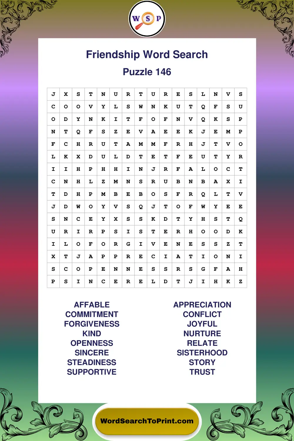 Friendship Word Search Puzzle 146
