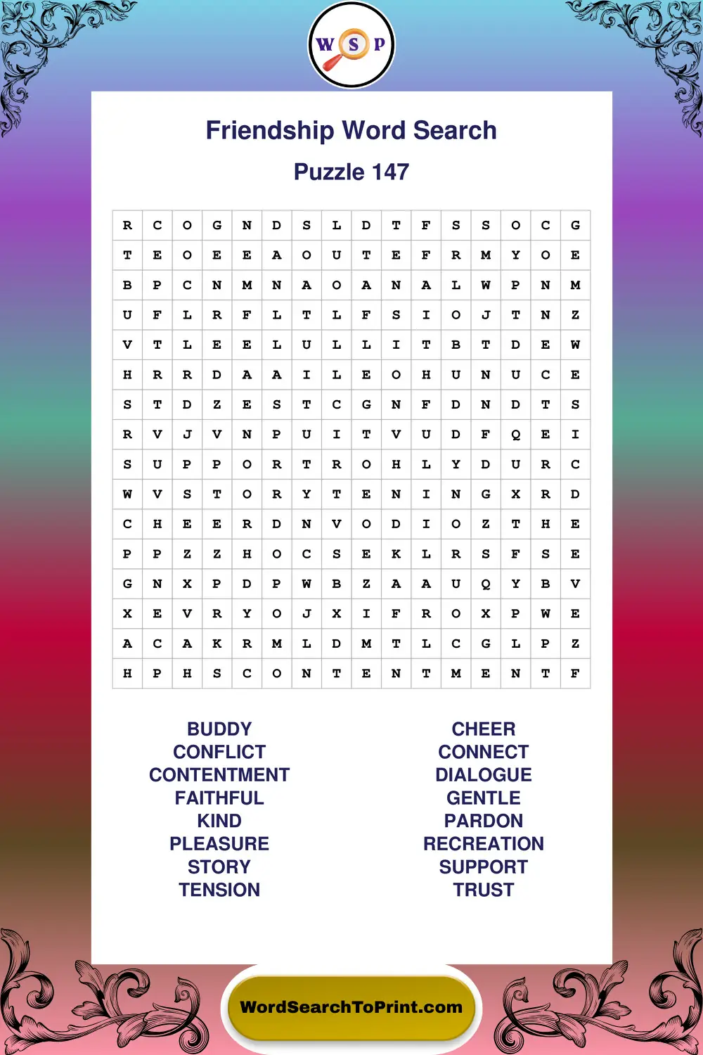Friendship Word Search Puzzle 147