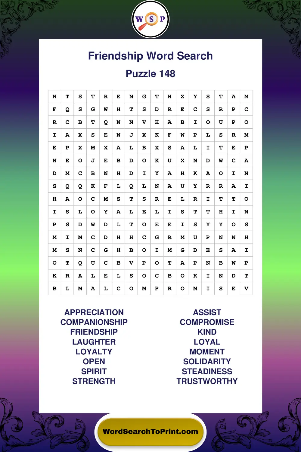 Friendship Word Search Puzzle 148