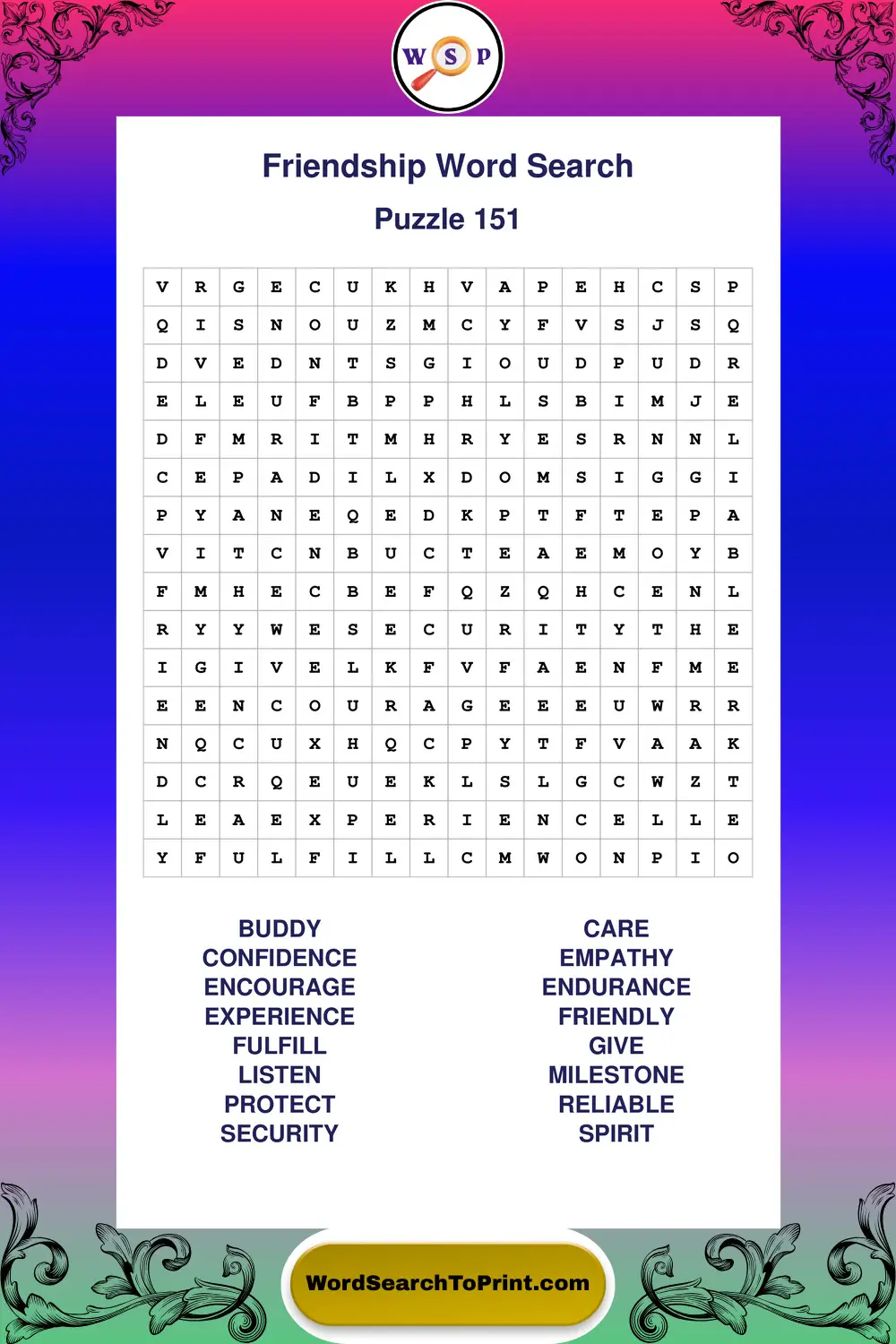 Friendship Word Search Puzzle 151