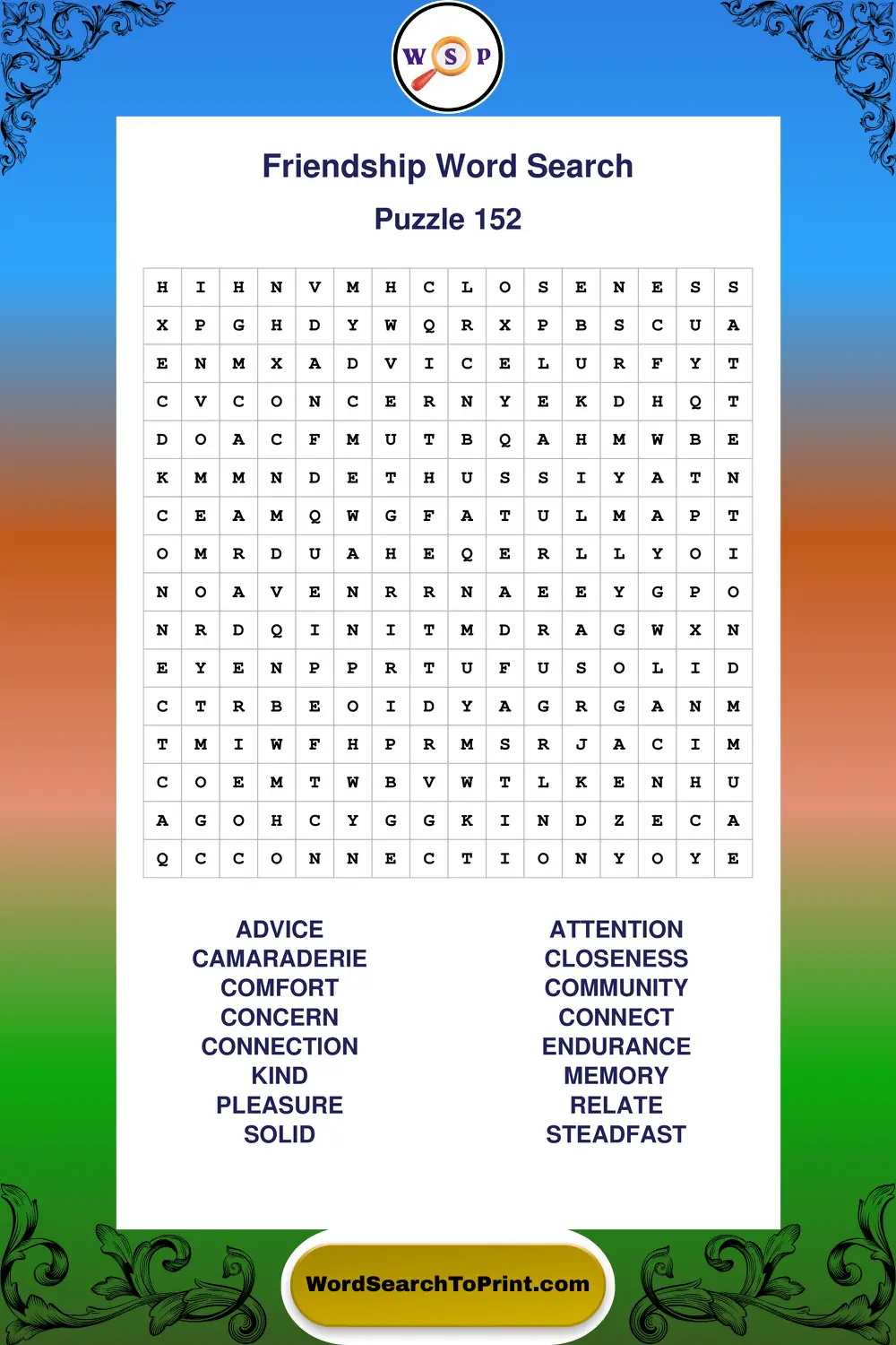 Friendship Word Search Puzzle 152