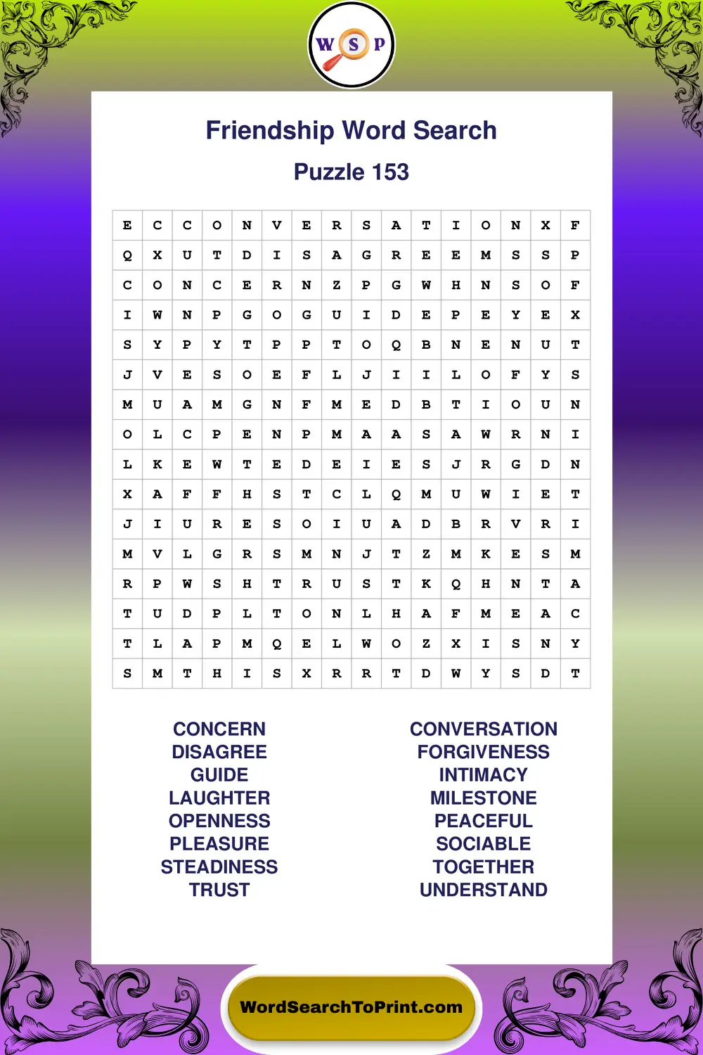 Friendship Word Search Puzzle 153
