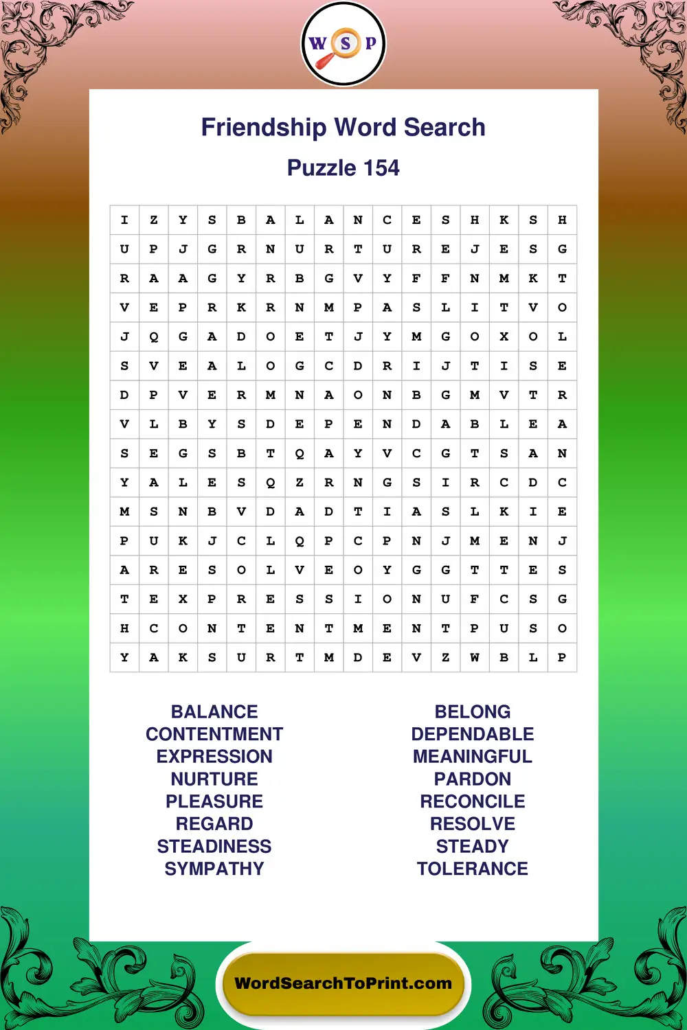 Friendship Word Search Puzzle 154