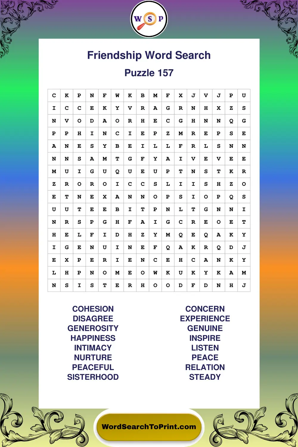 Friendship Word Search Puzzle 157