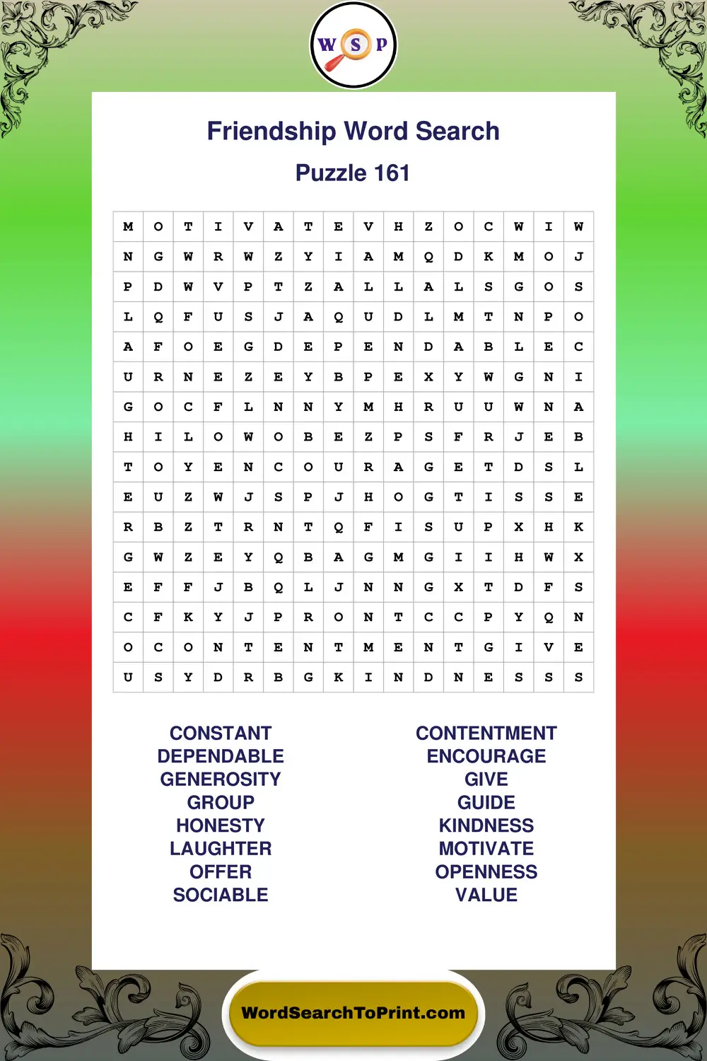 Friendship Word Search Puzzle 161