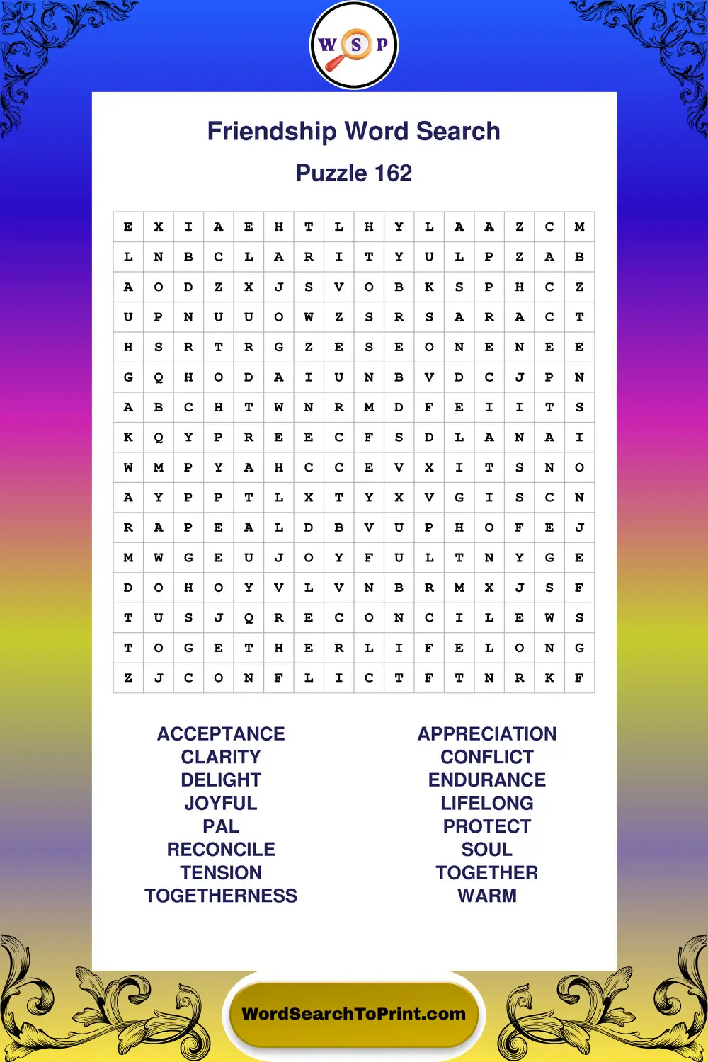 Friendship Word Search Puzzle 162