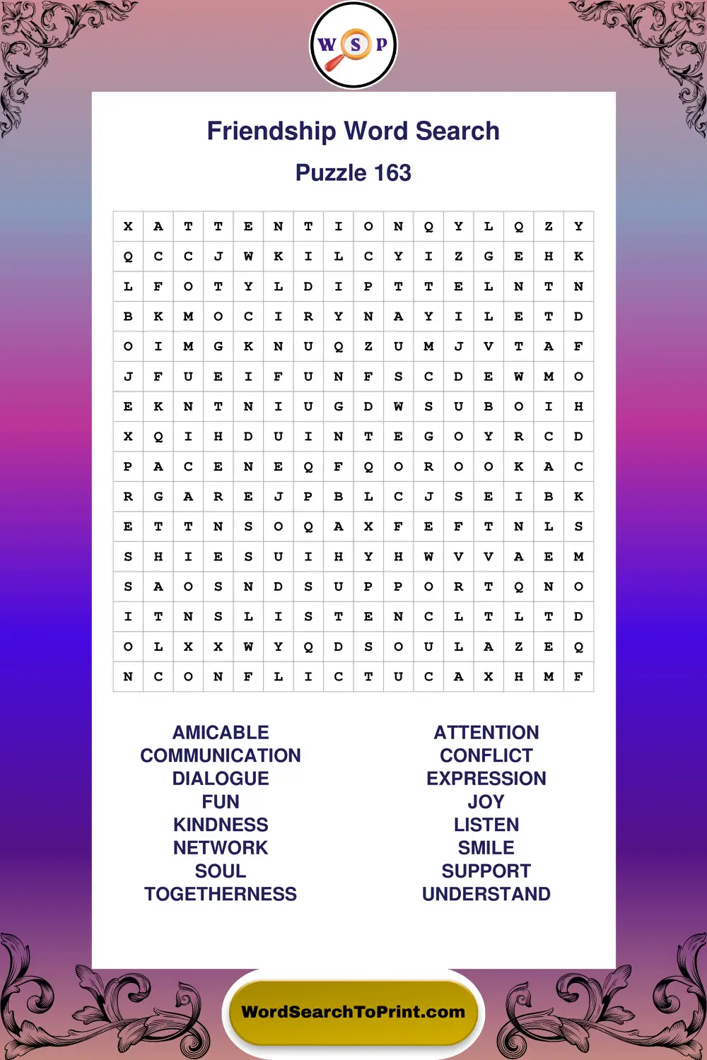 Friendship Word Search Puzzle 163
