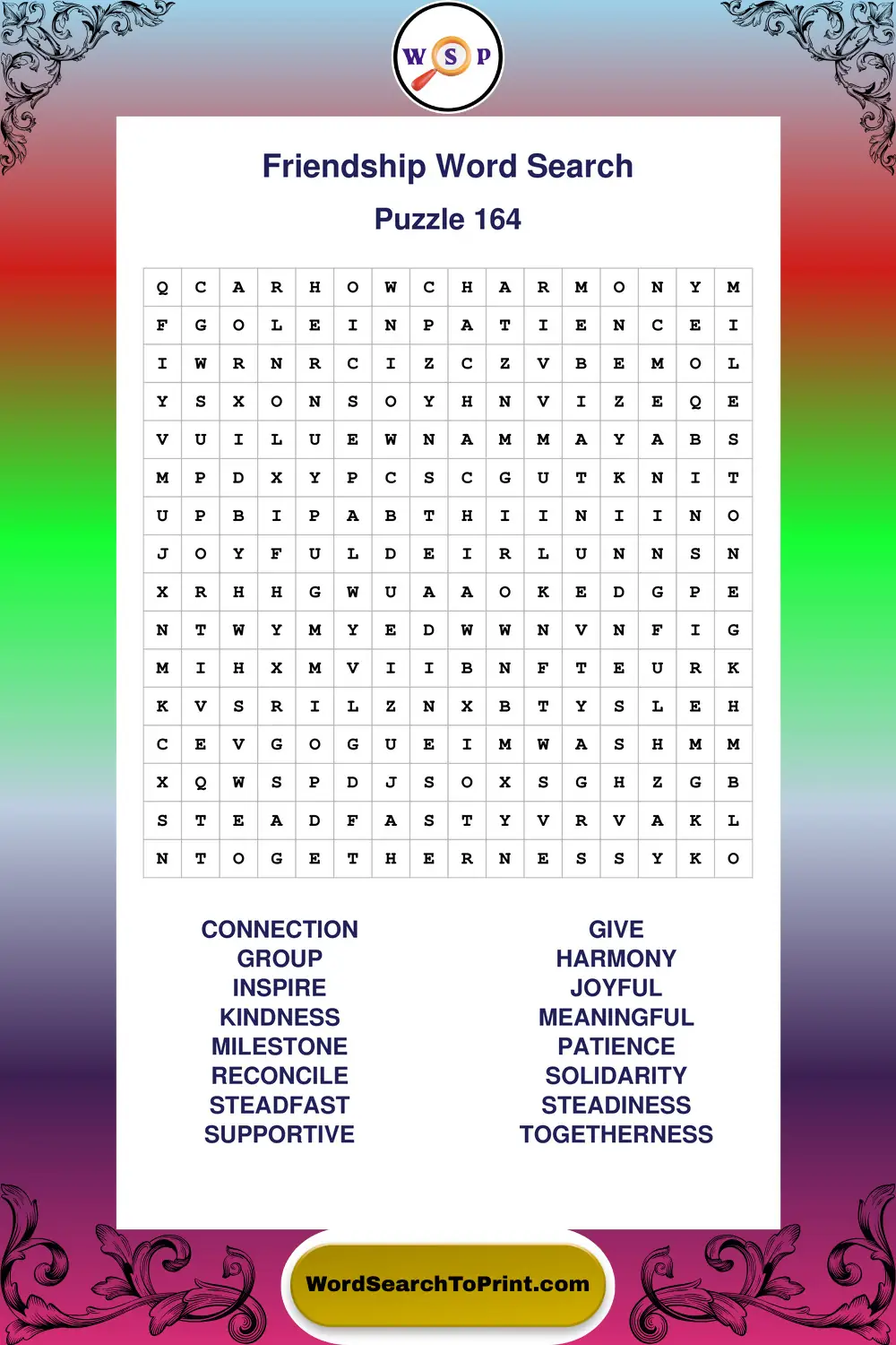 Friendship Word Search Puzzle 164