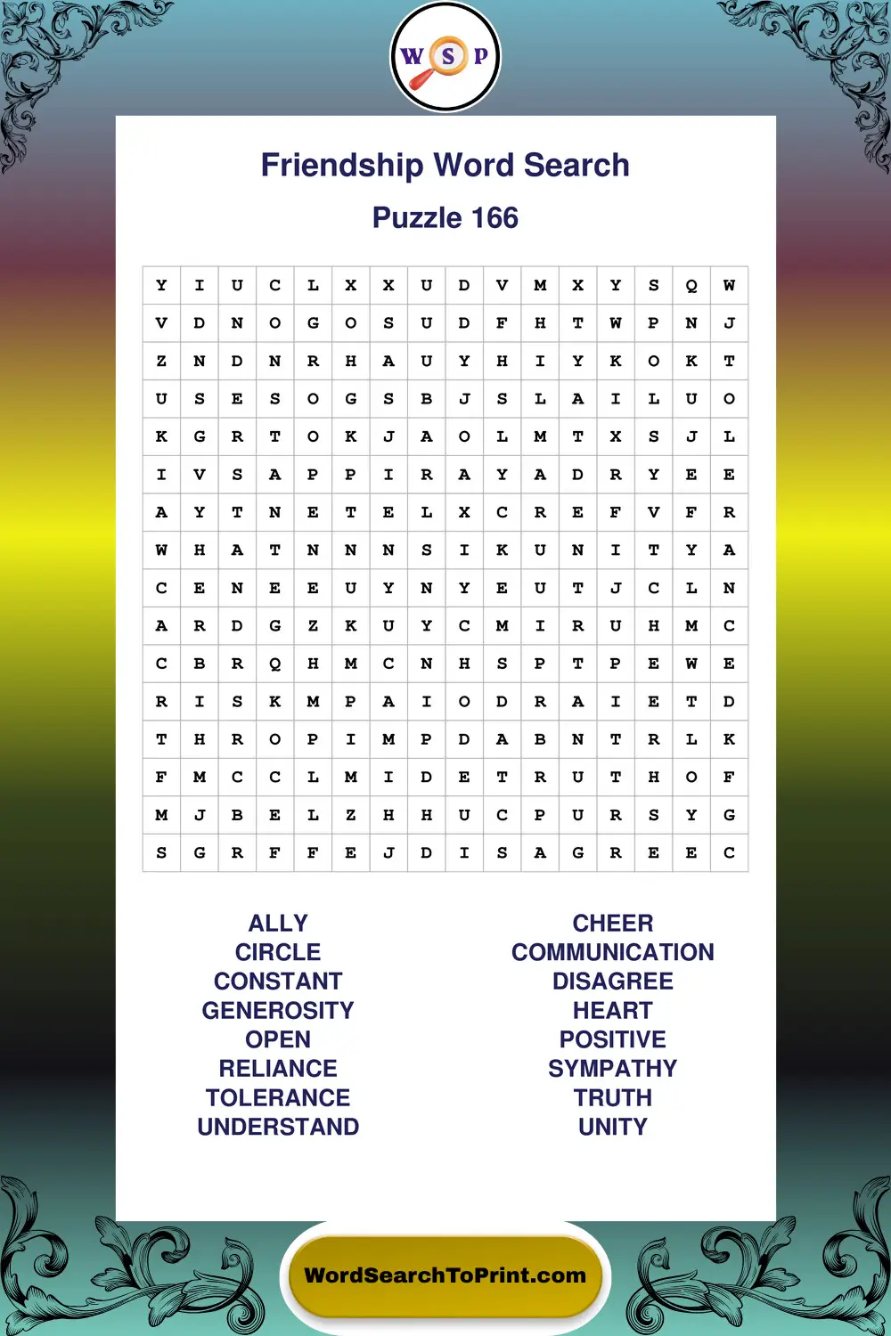 Friendship Word Search Puzzle 166