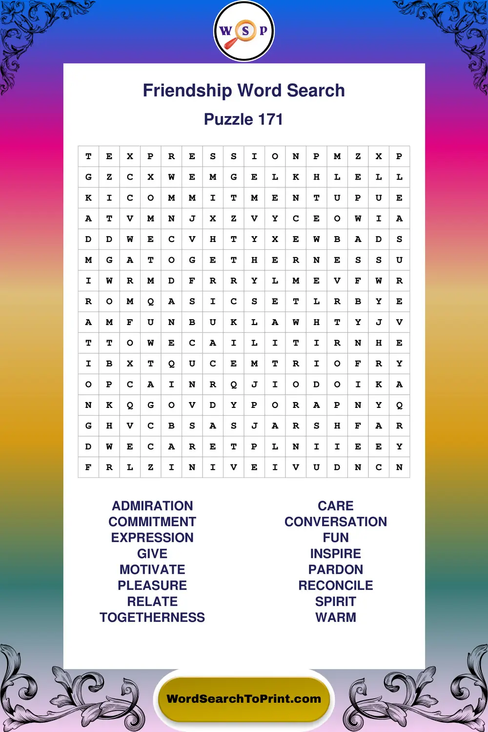 Friendship Word Search Puzzle 171