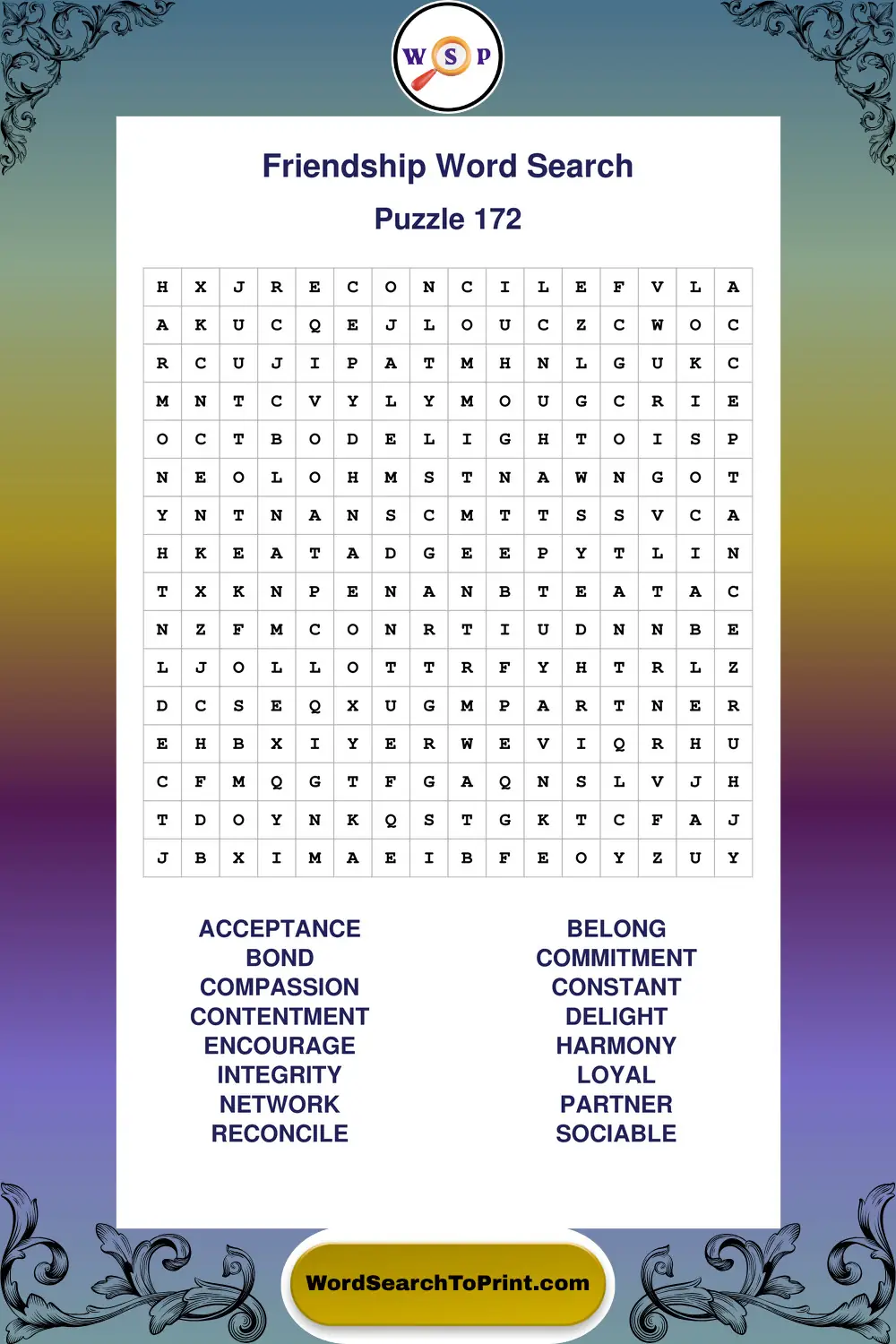 Friendship Word Search Puzzle 172