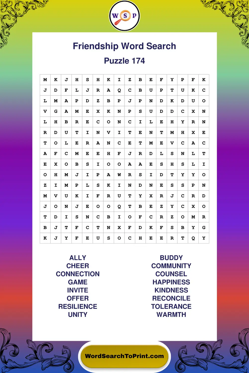 Friendship Word Search Puzzle 174
