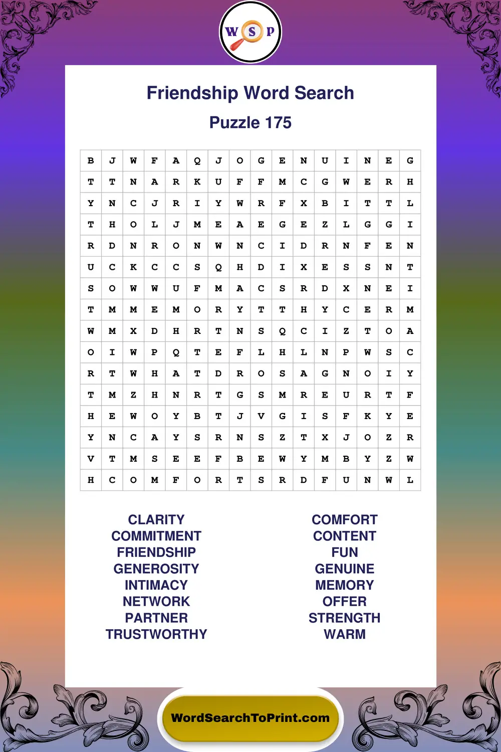 Friendship Word Search Puzzle 175