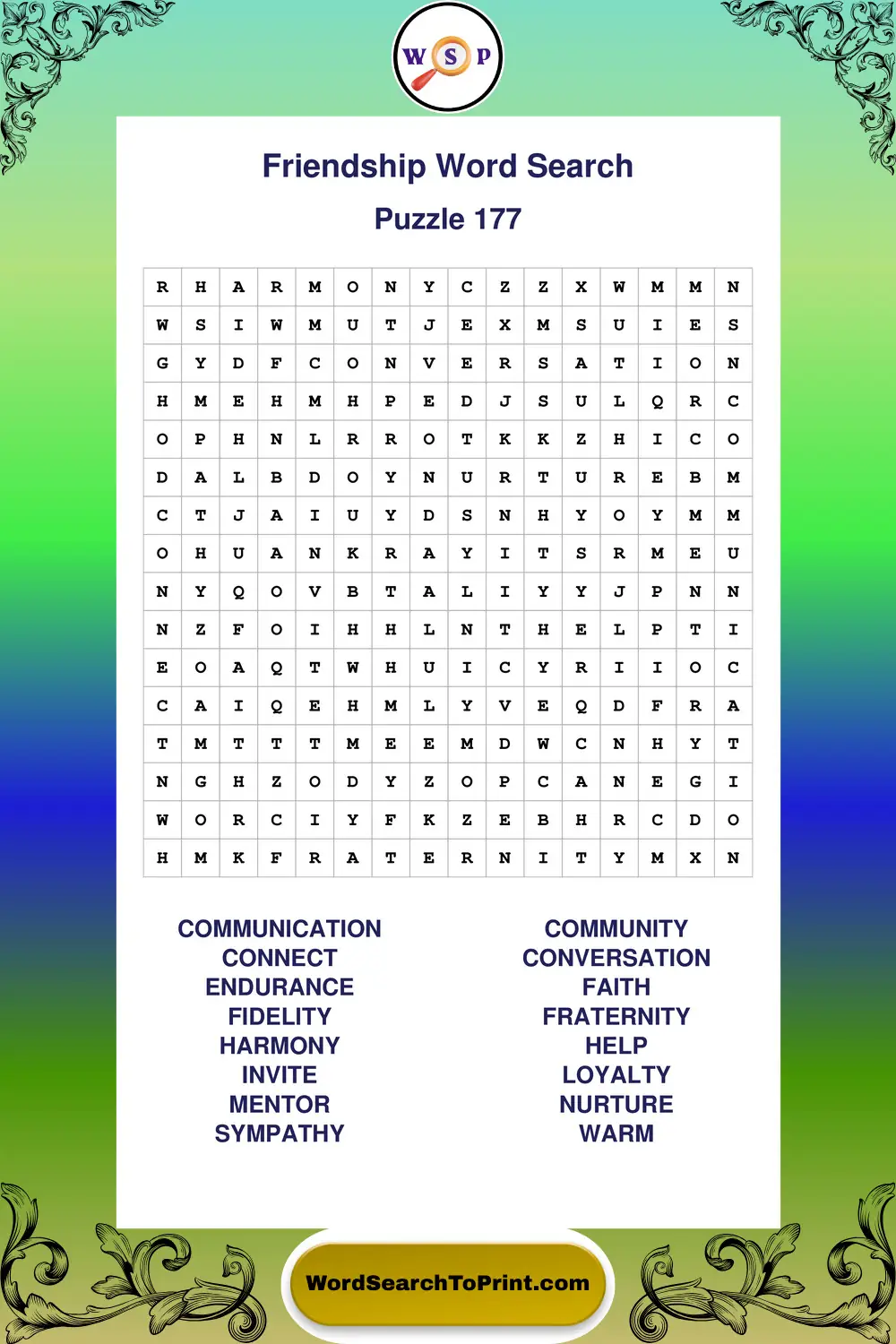 Friendship Word Search Puzzle 177