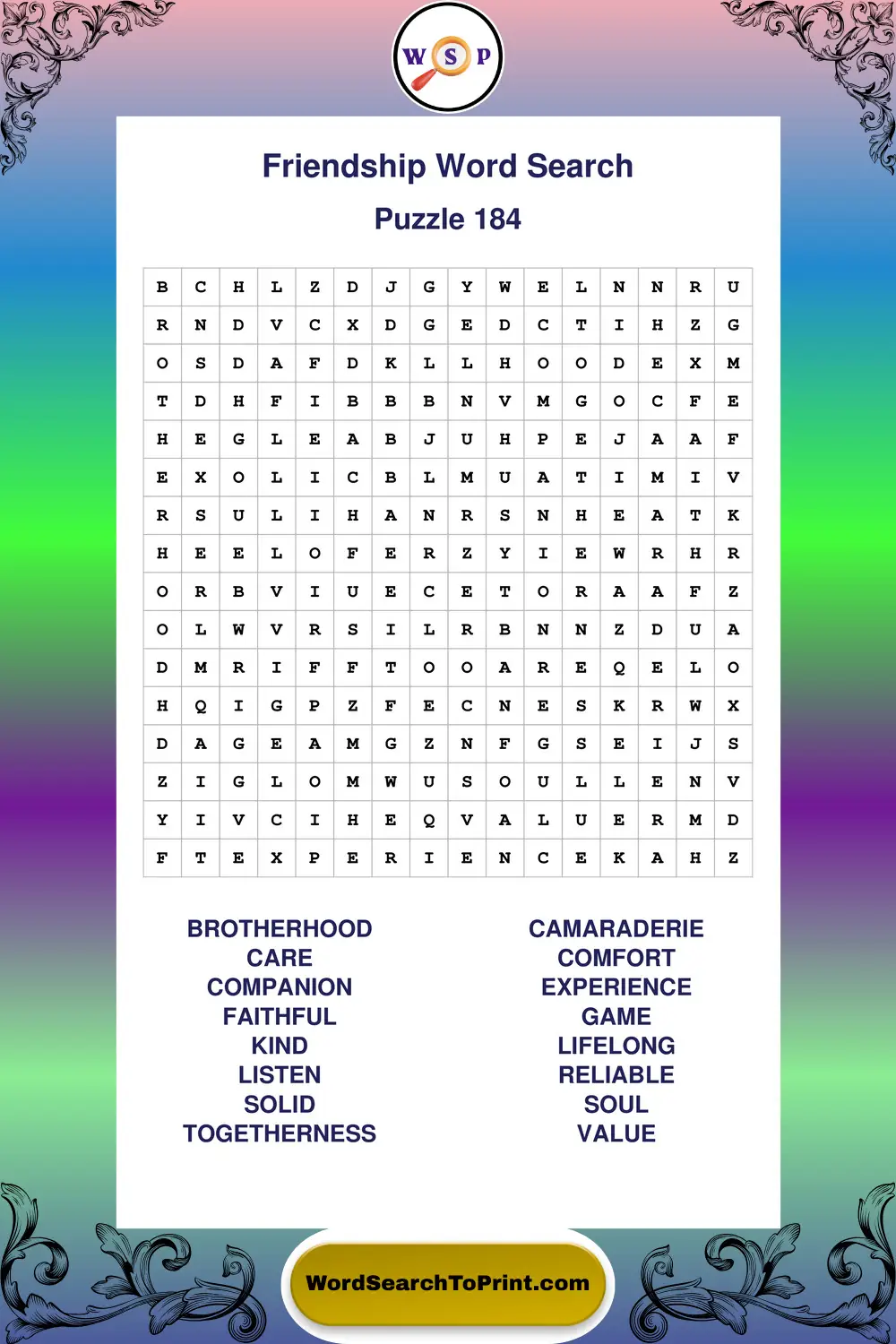 Friendship Word Search Puzzle 184
