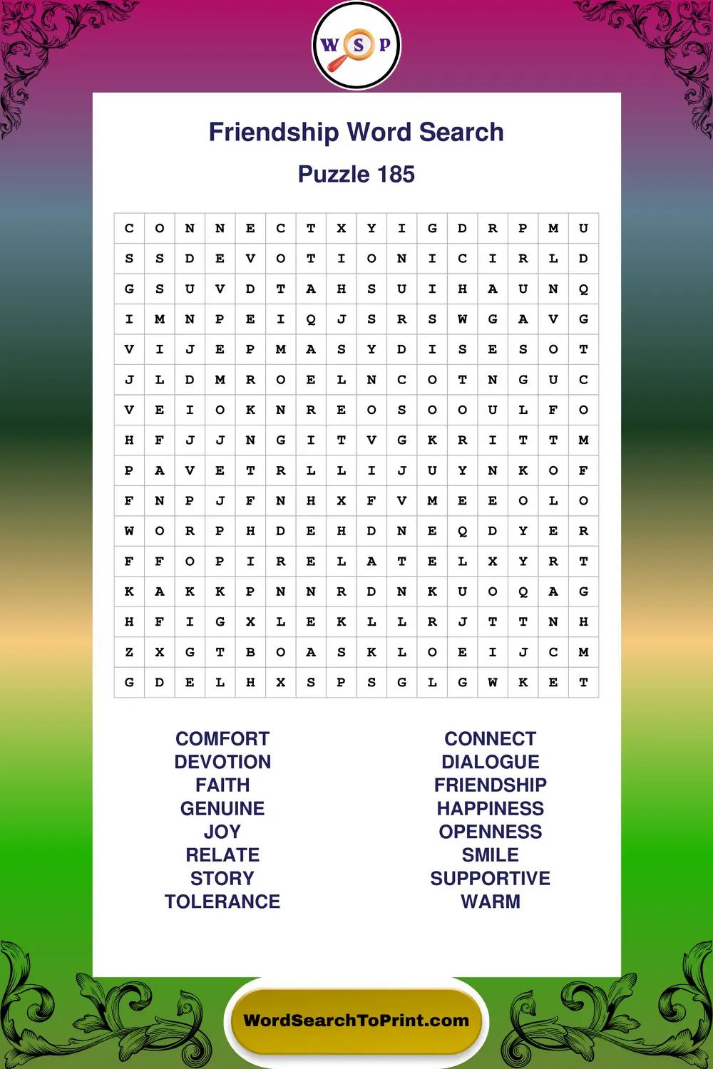 Friendship Word Search Puzzle 185