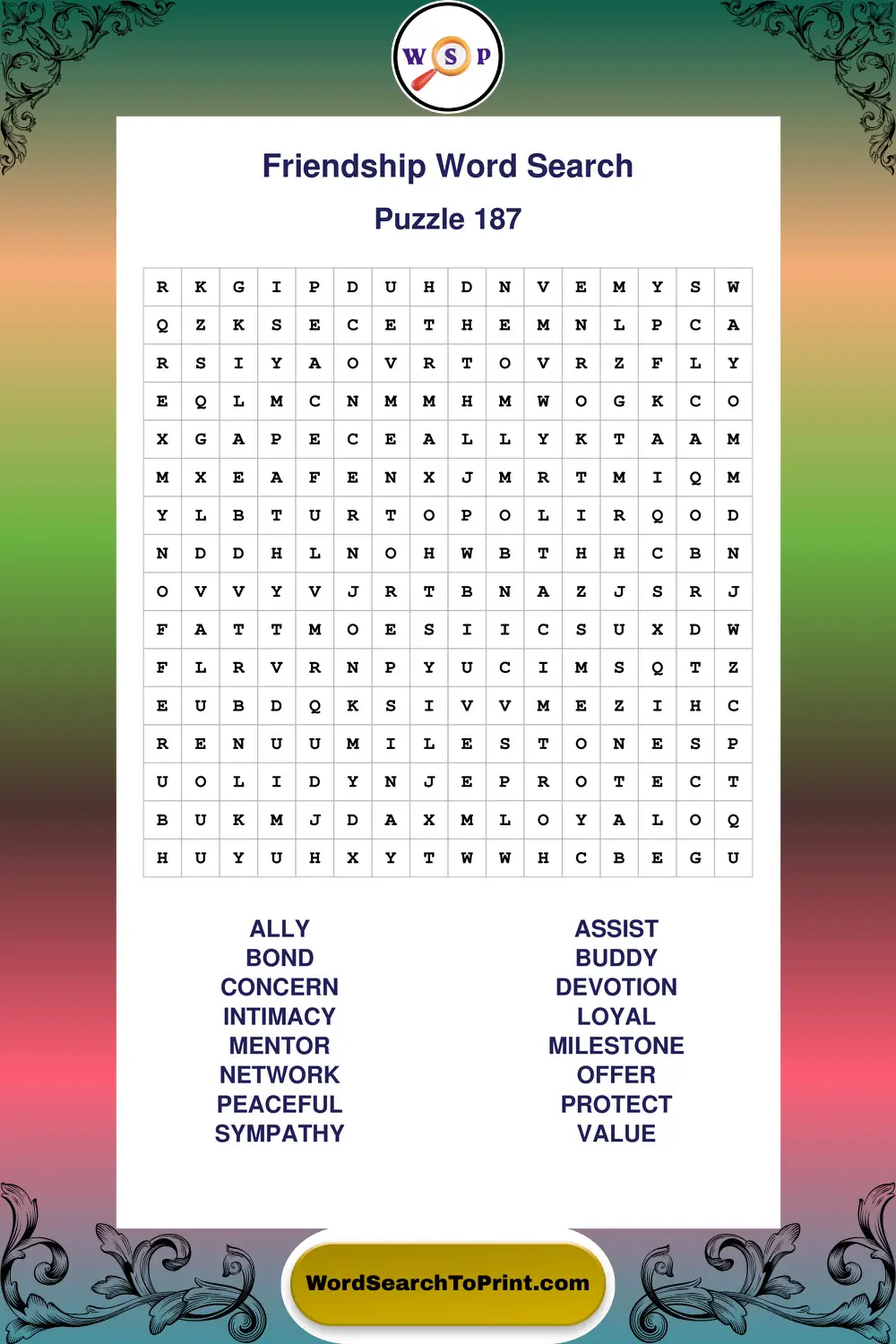 Friendship Word Search Puzzle 187
